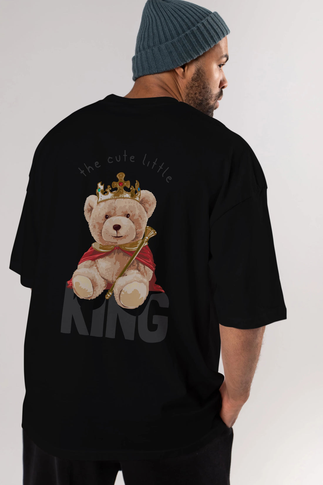 Teddy Bear King Arka Baskılı Oversize t-shirt Erkek Kadın Unisex %100 Pamuk