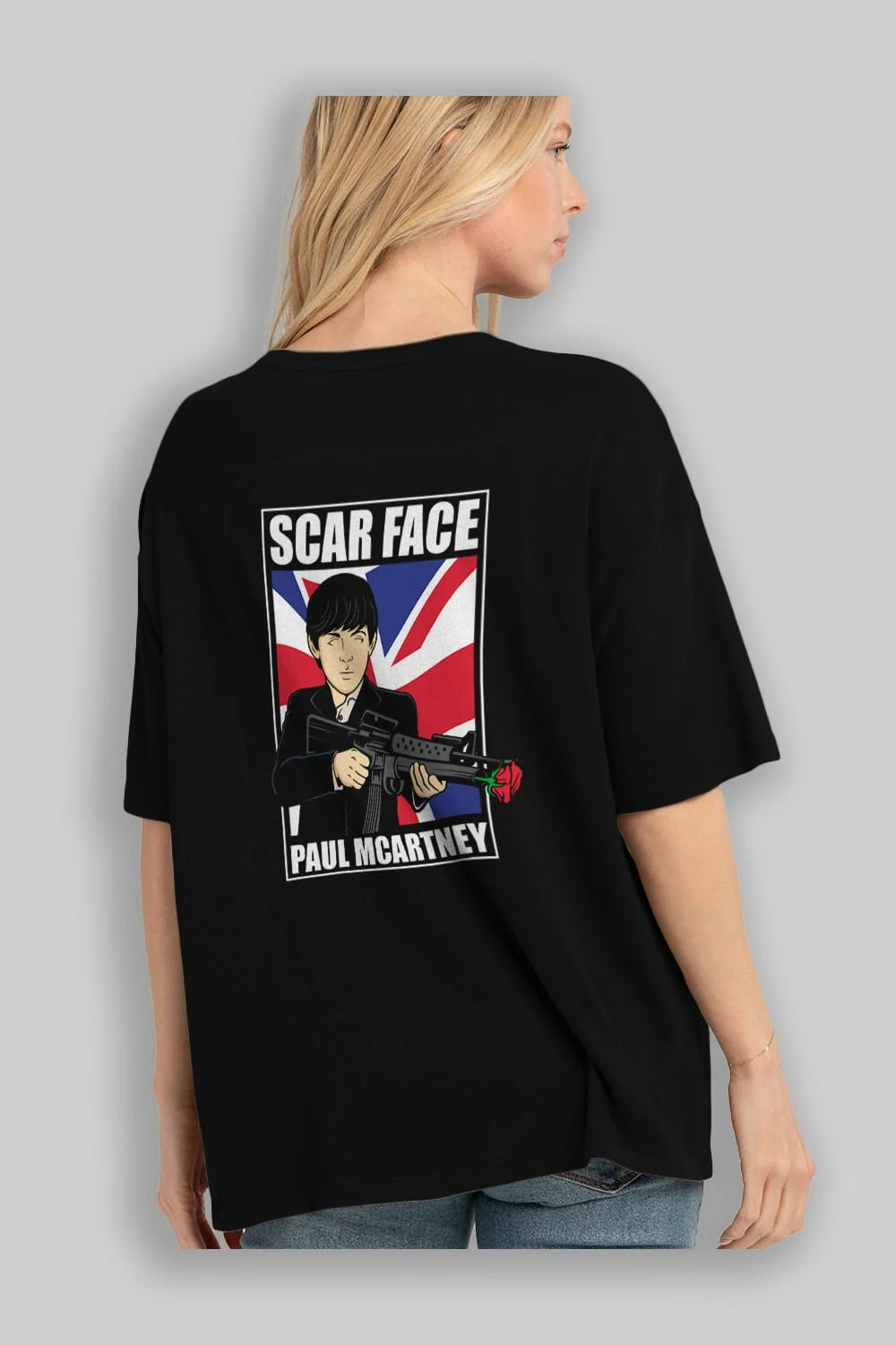 Paul Mccartney Scar Face Arka Baskılı Oversize t-shirt Erkek Kadın Unisex %100 Pamuk tişort