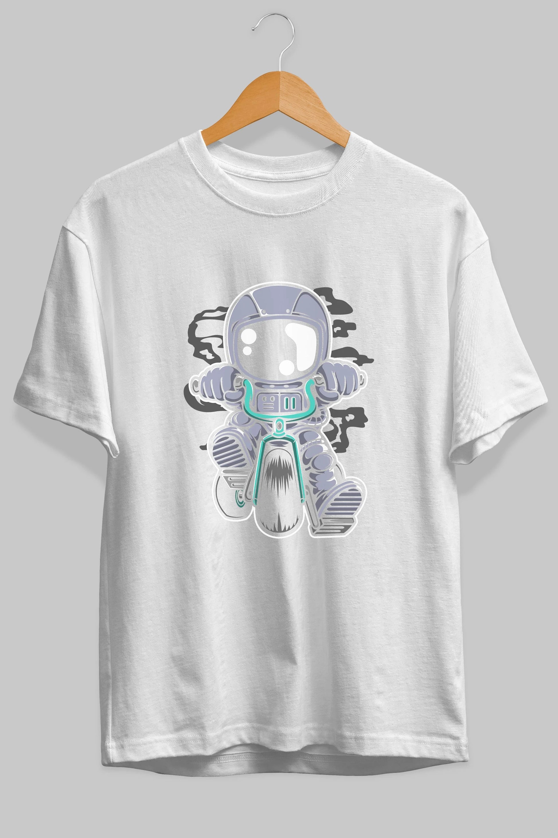 Astronaut Biker Ön Baskılı Oversize t-shirt Erkek Kadın Unisex