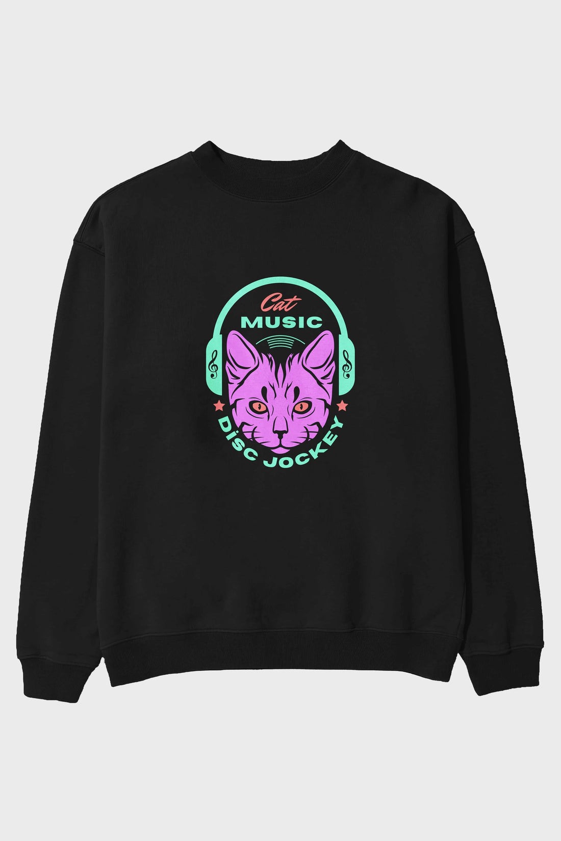 Cat Music Ön Baskılı Oversize Sweatshirt Erkek Kadın Unisex