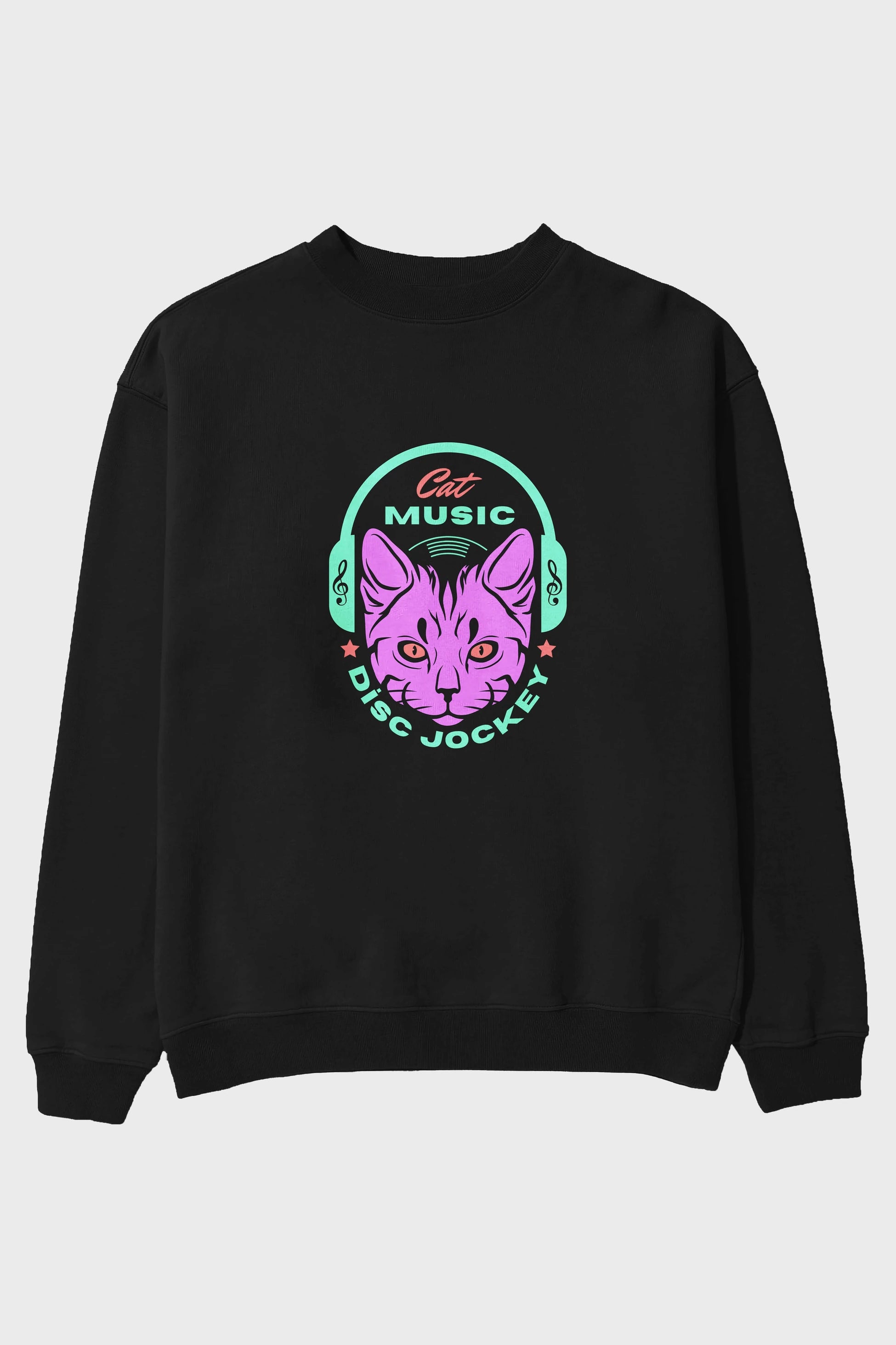Cat Music Ön Baskılı Oversize Sweatshirt Erkek Kadın Unisex