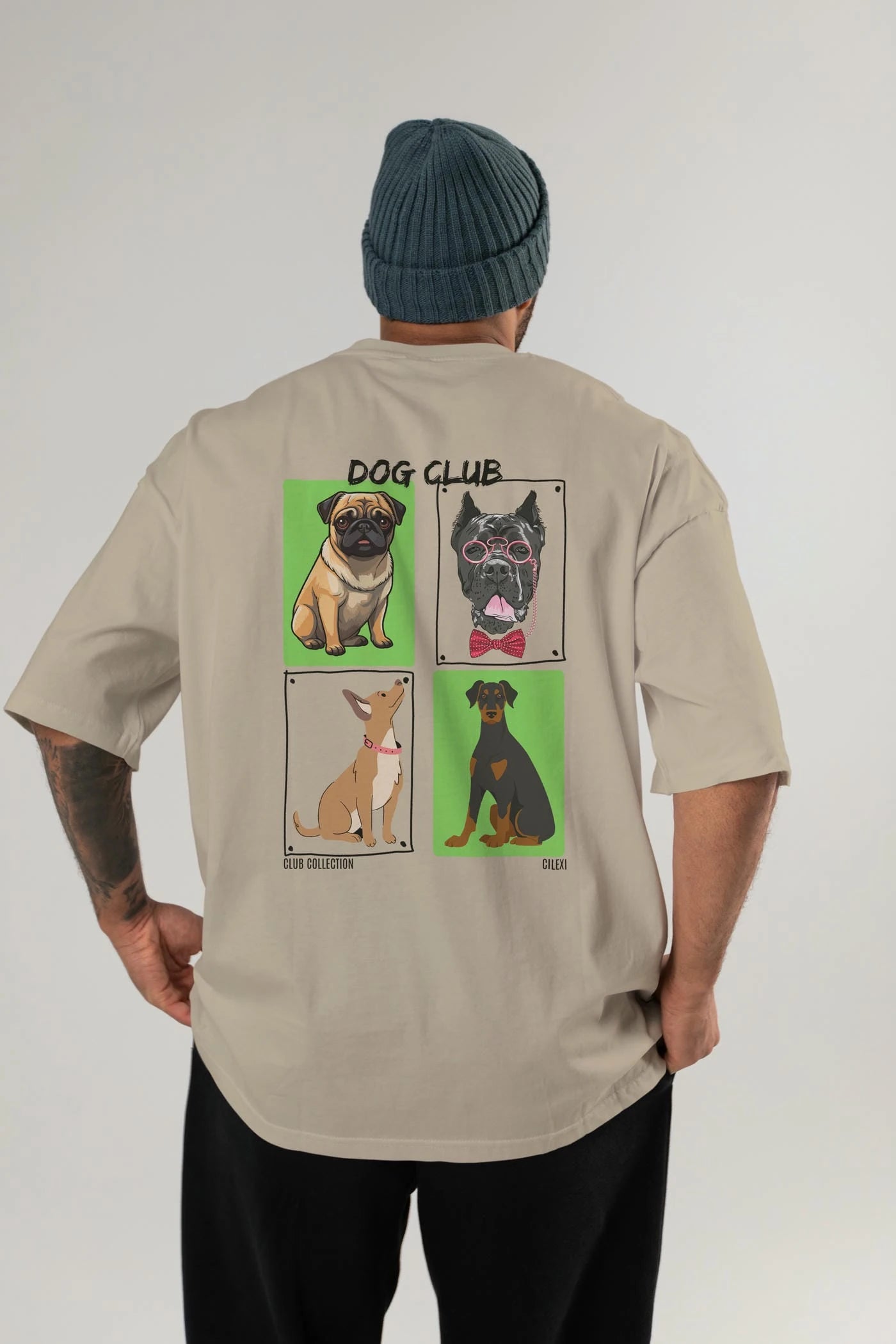 Dog Club Arka Baskılı Oversize t-shirt Erkek Kadın %100 Pamuk Bisiklet Yaka tişort