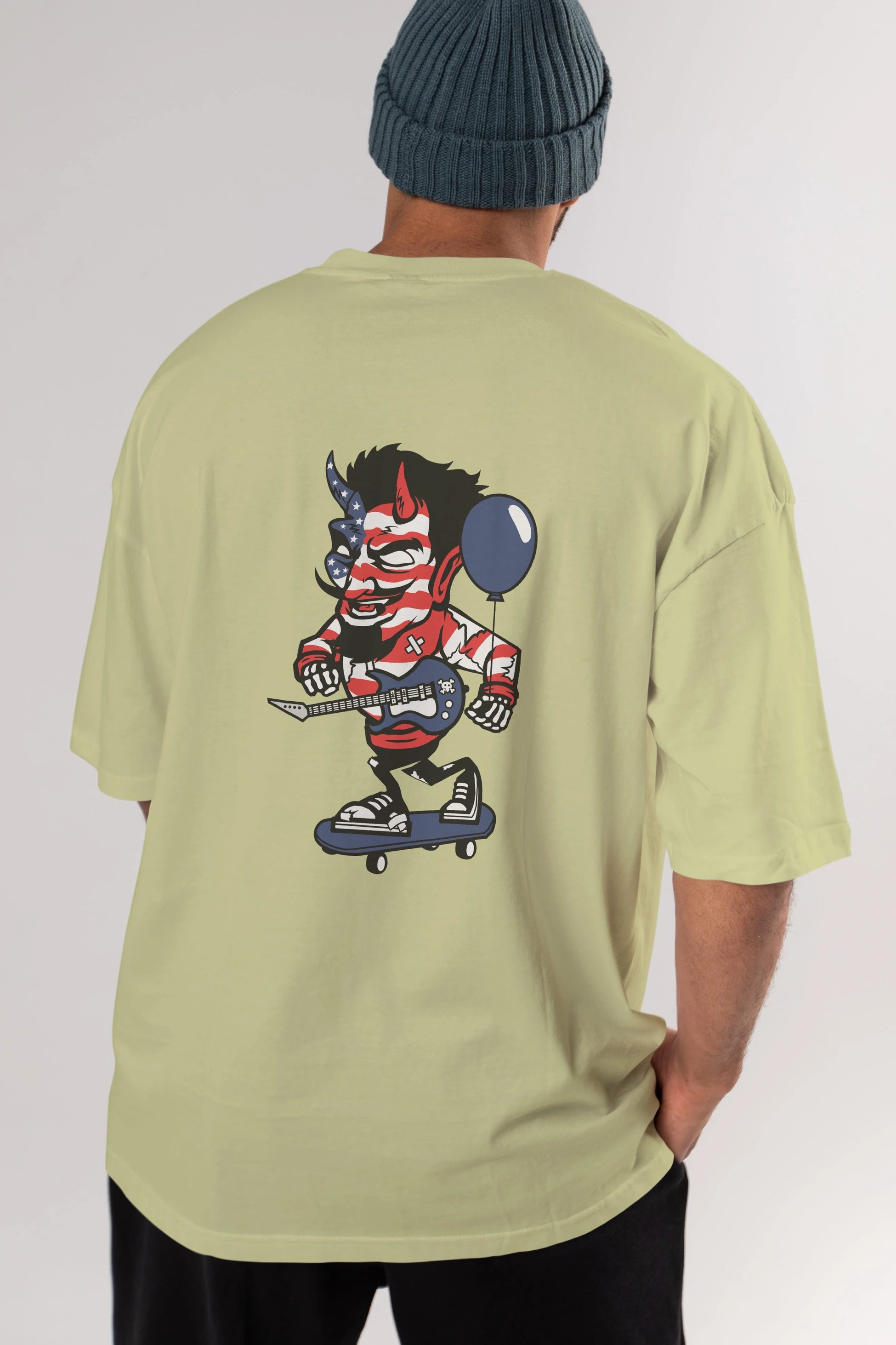 American Devil Skater Arka Baskılı Oversize t-shirt Erkek Kadın Unisex %100 Pamuk tişort