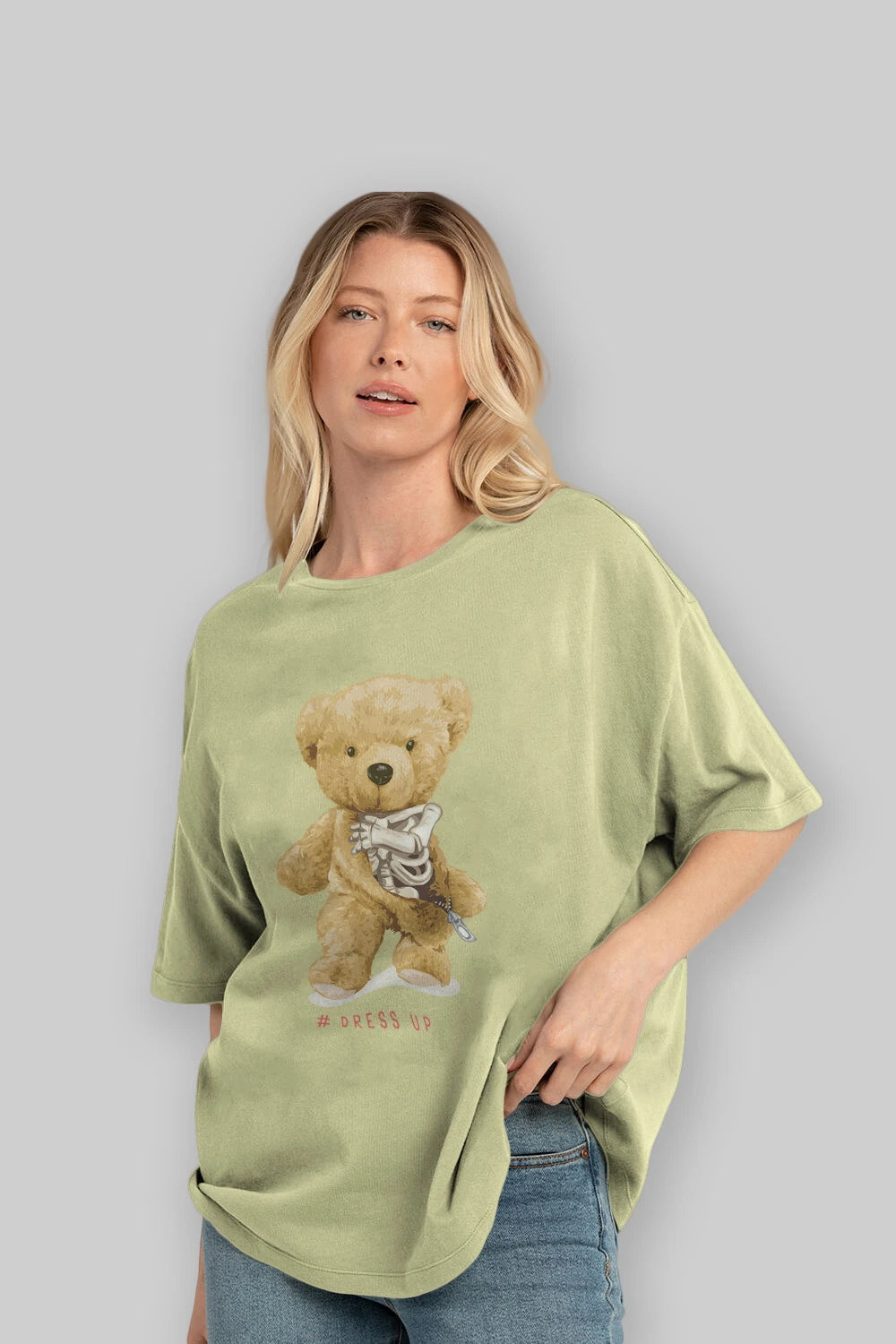 Teddy Bear Dress Up Ön Baskılı Oversize t-shirt Erkek Kadın Unisex %100 Pamuk