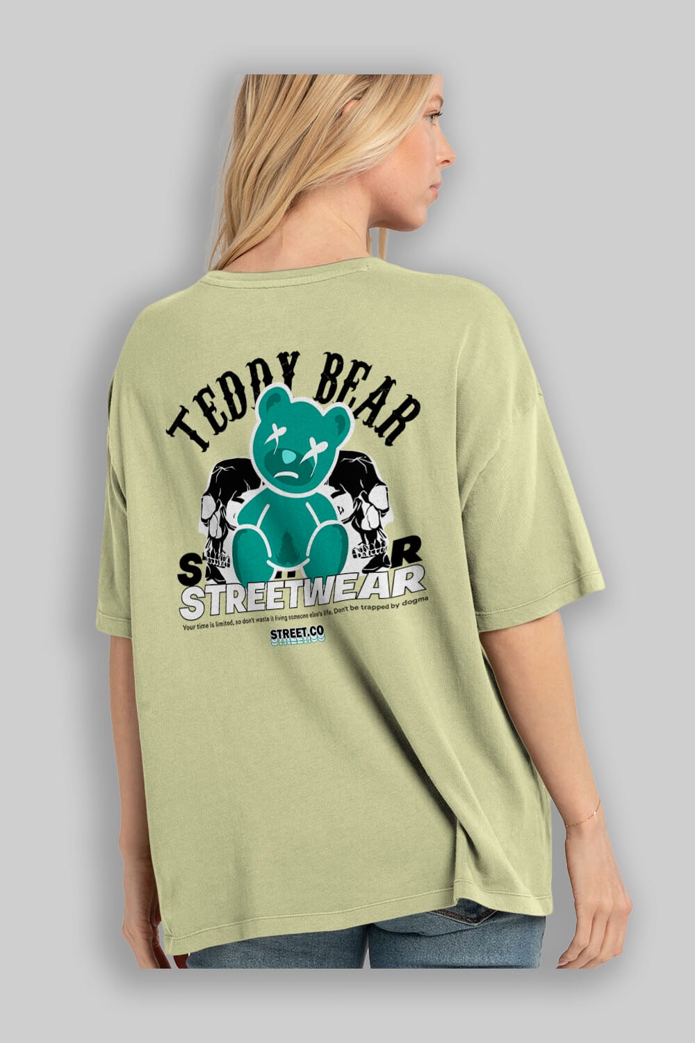 Teddy Bear Streetwear 2 Arka Baskılı Oversize t-shirt Erkek Kadın Unisex
