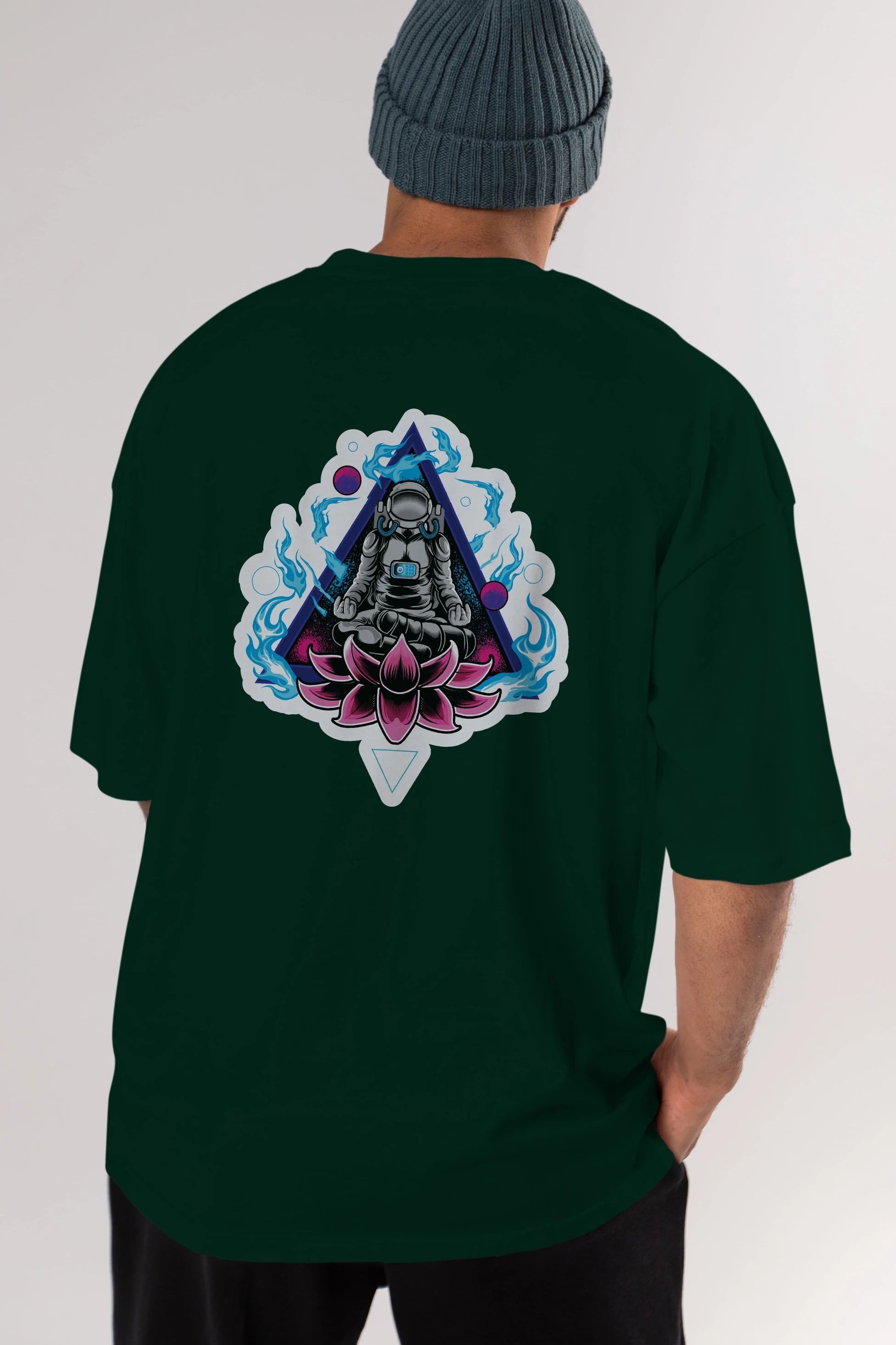 Astronaut Meditation Sticker Arka Baskılı Oversize t-shirt Erkek Kadın Unisex