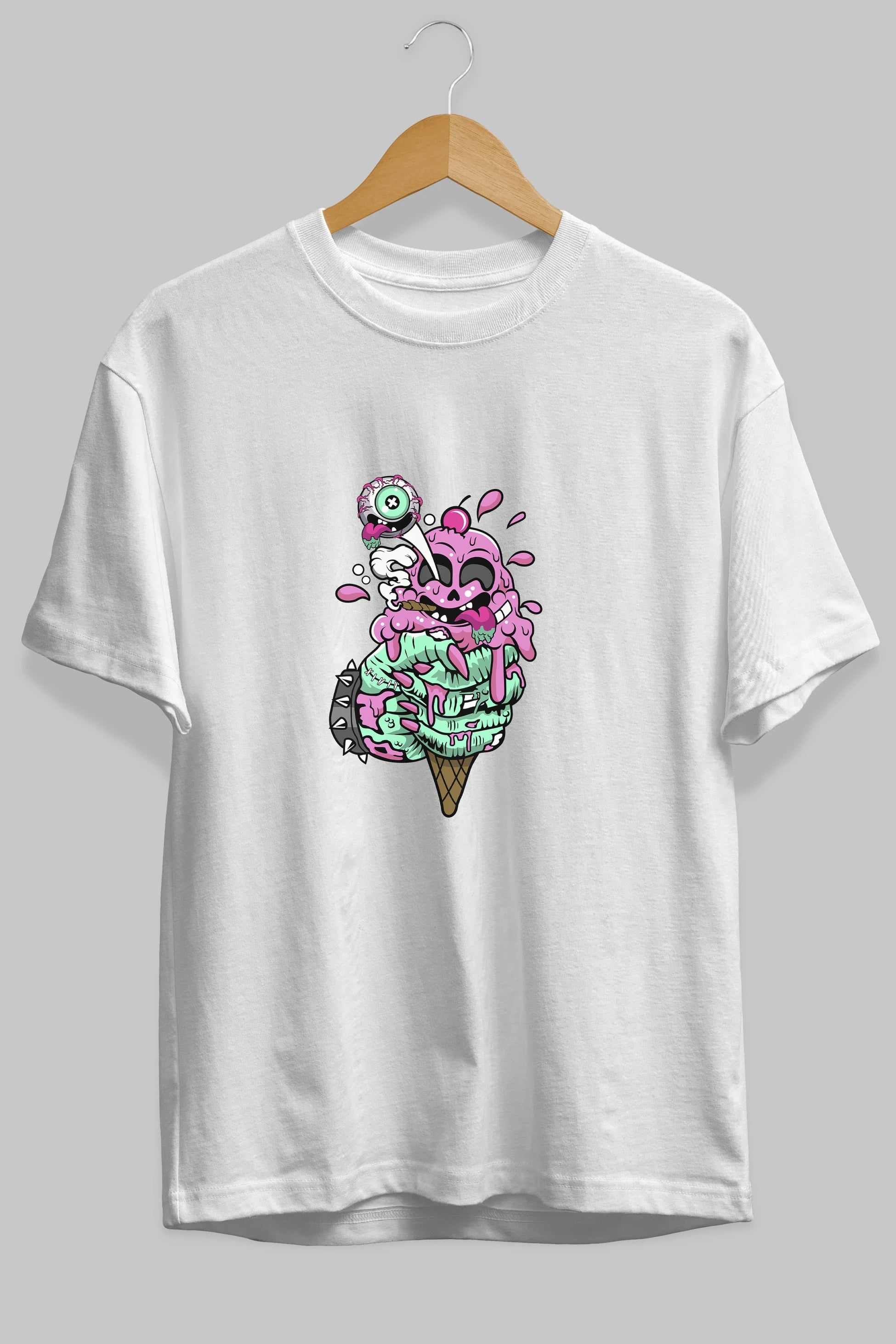 Ice Cream Zombie Ön Baskılı Oversize t-shirt Erkek Kadın Unisex %100 Pamuk tişort