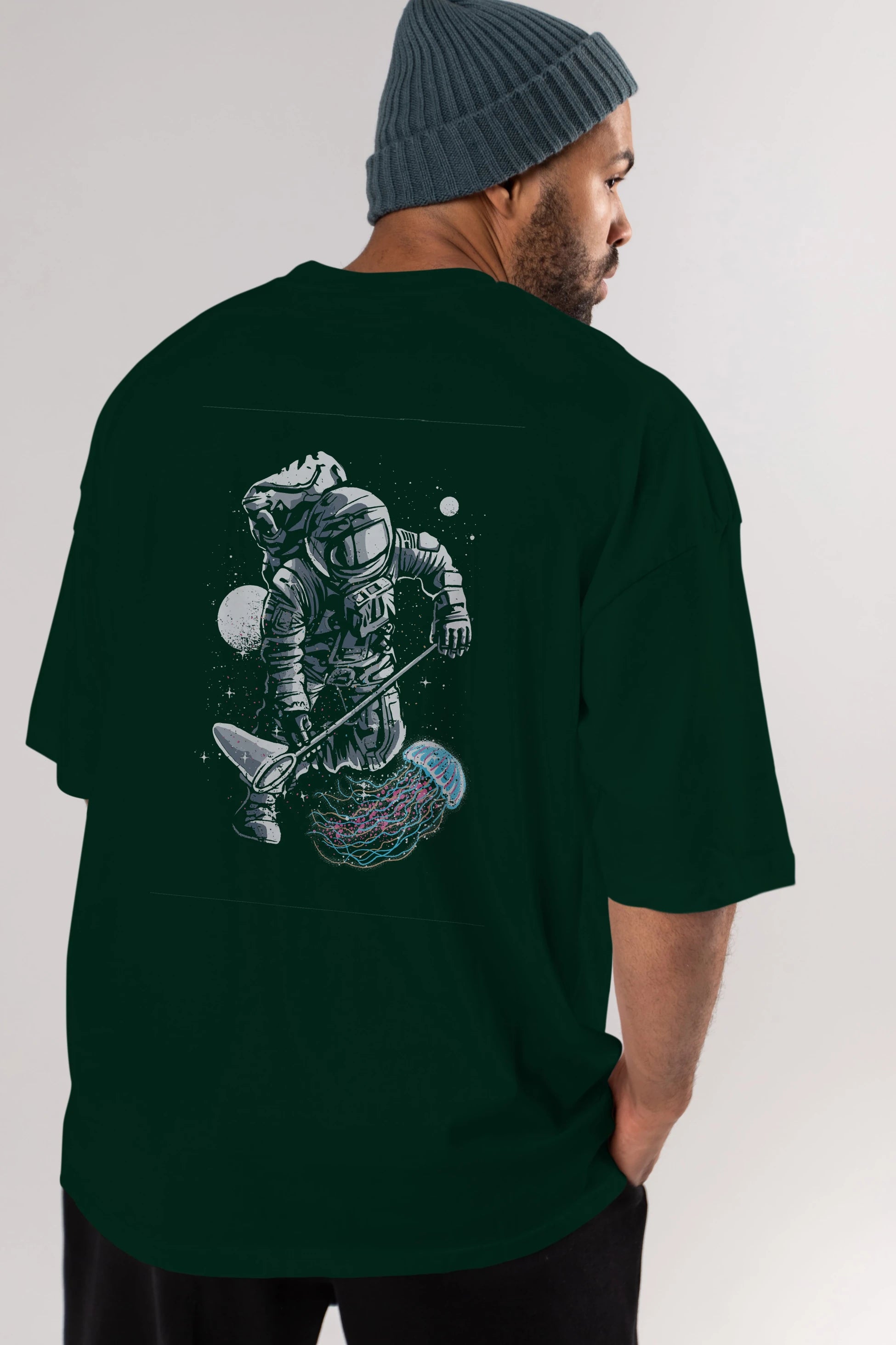 Astronaut Jellyfish Arka Baskılı Oversize t-shirt Erkek Kadın Unisex %100 Pamuk
