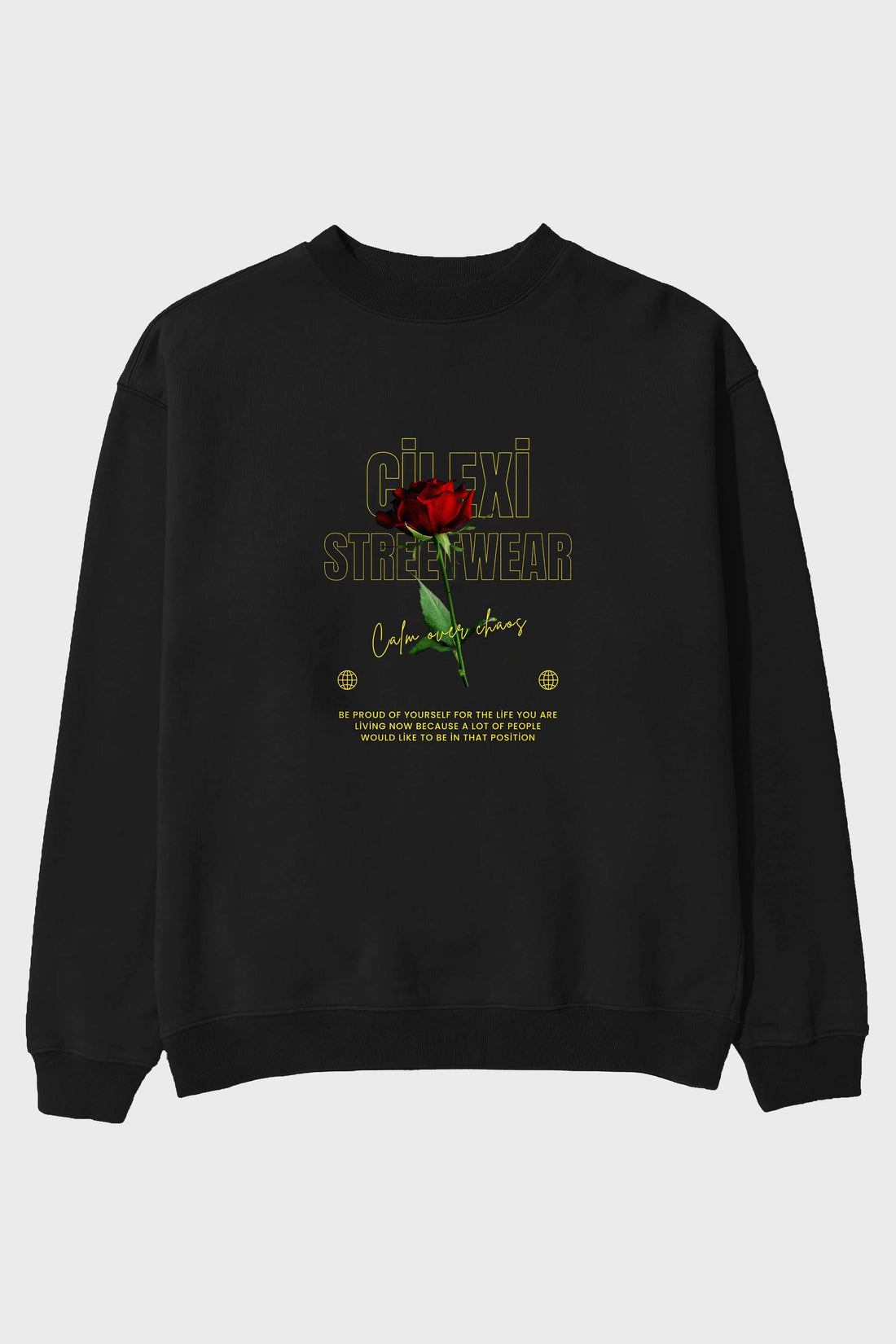 Rose Cilexi Streetwear Ön Baskılı Oversize Sweatshirt Erkek Kadın Unisex