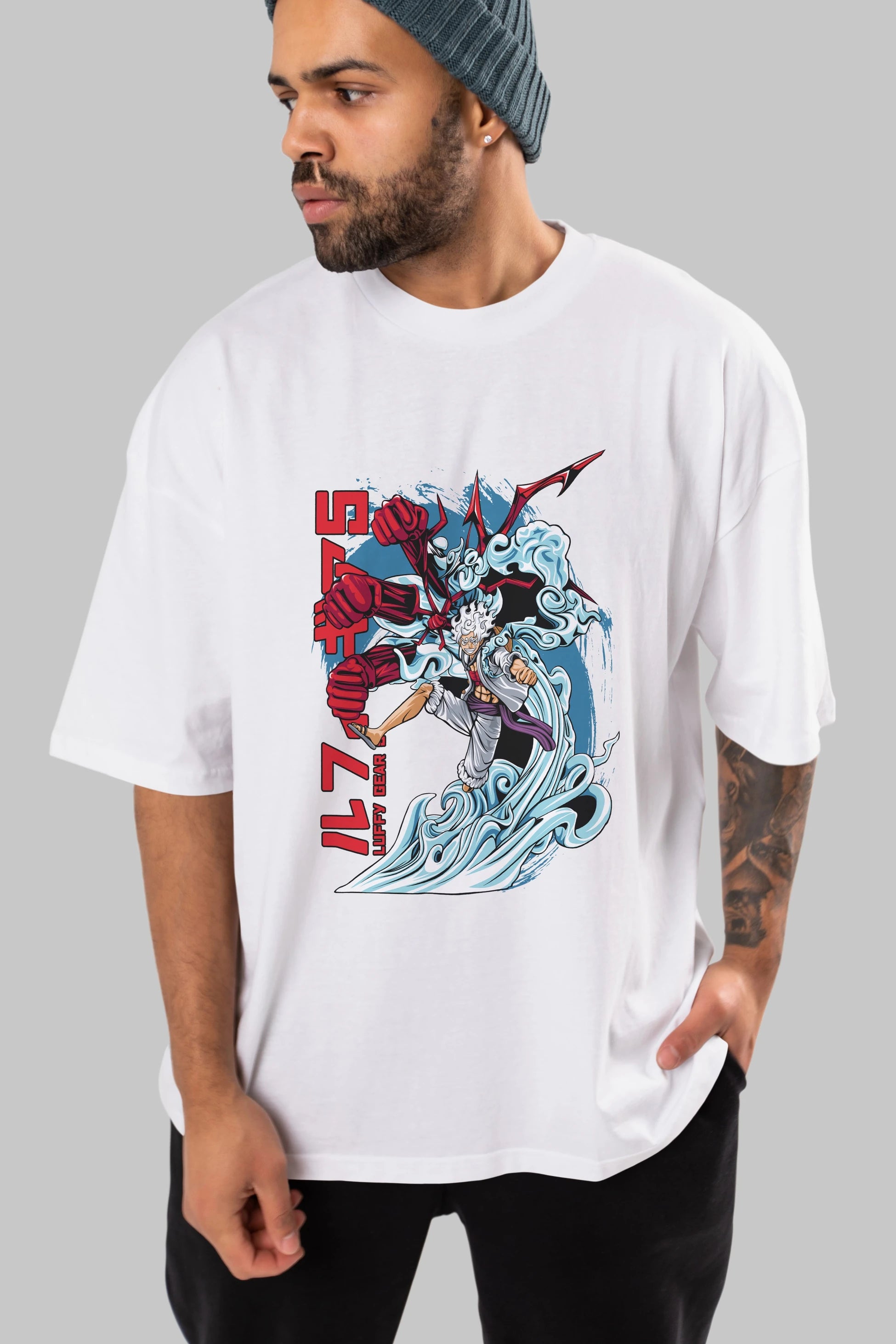 MONKEY D. LUFFY GEAR5 2 Anime Ön Baskılı Oversize t-shirt %100 pamuk Erkek Kadın Unisex
