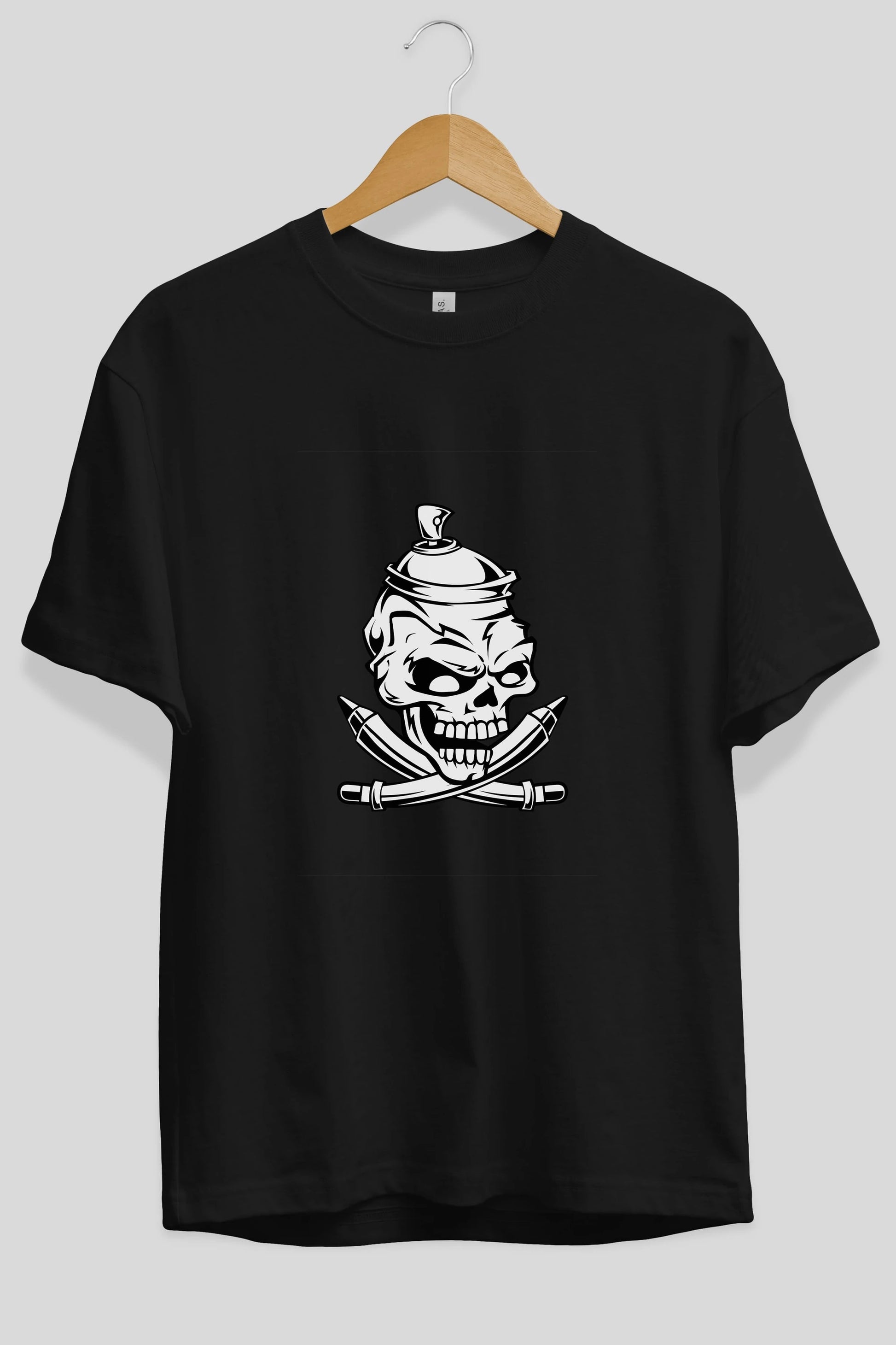 Skull Grafity Ön Baskılı Oversize t-shirt Erkek Kadın Unisex %100 Pamuk tişort