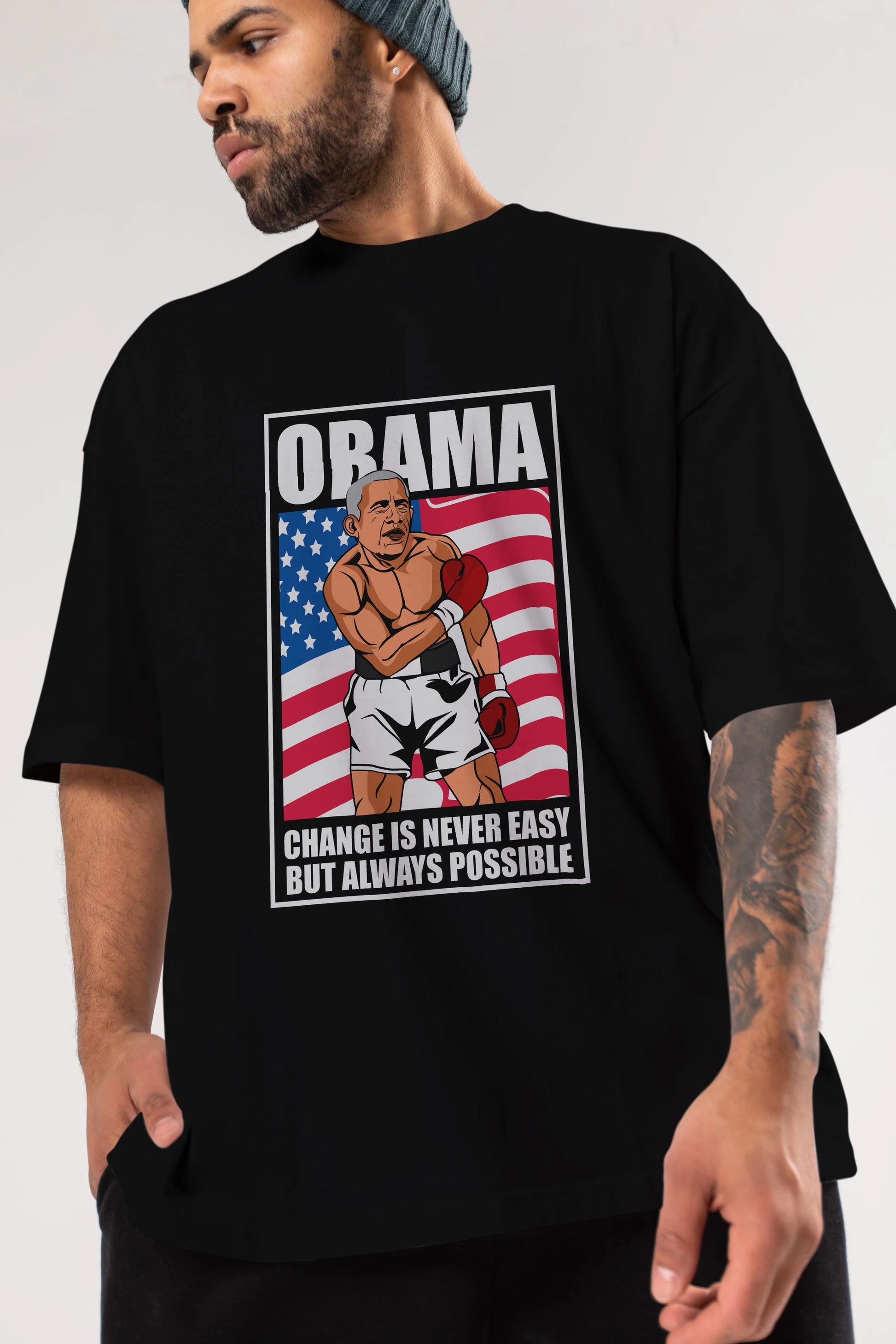 Obama Ön Baskılı Oversize t-shirt Erkek Kadın Unisex %100 Pamuk tişort