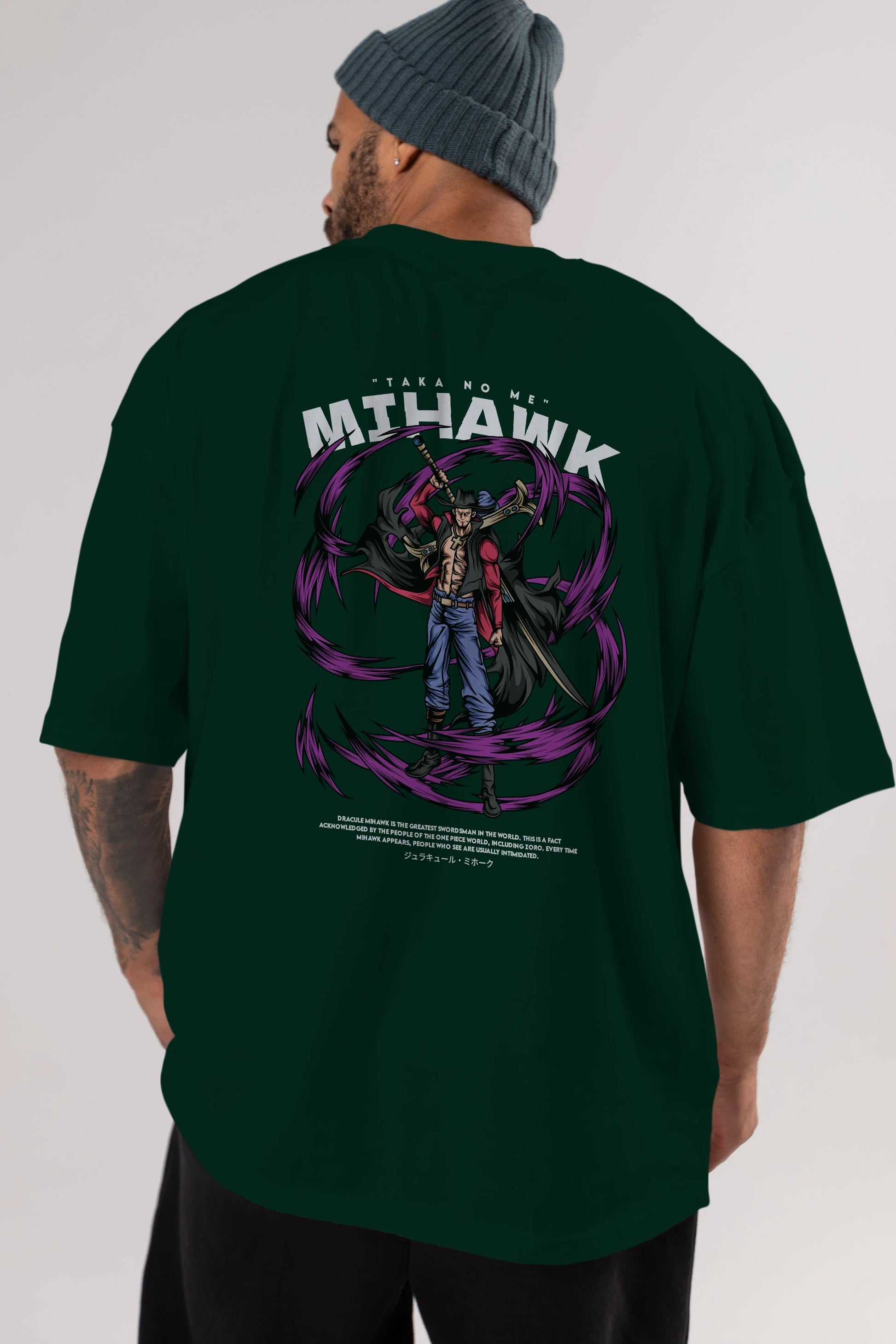 Mihawk Anime Arka Baskılı Oversize t-shirt Erkek Kadın Unisex