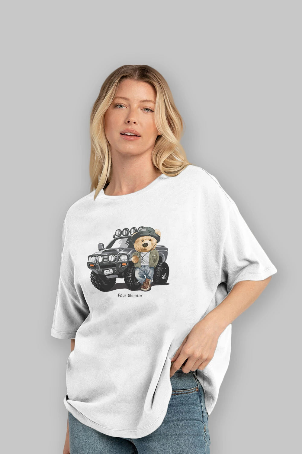Teddy Bear Off Road Ön Baskılı Oversize t-shirt Erkek Kadın Unisex %100 Pamuk