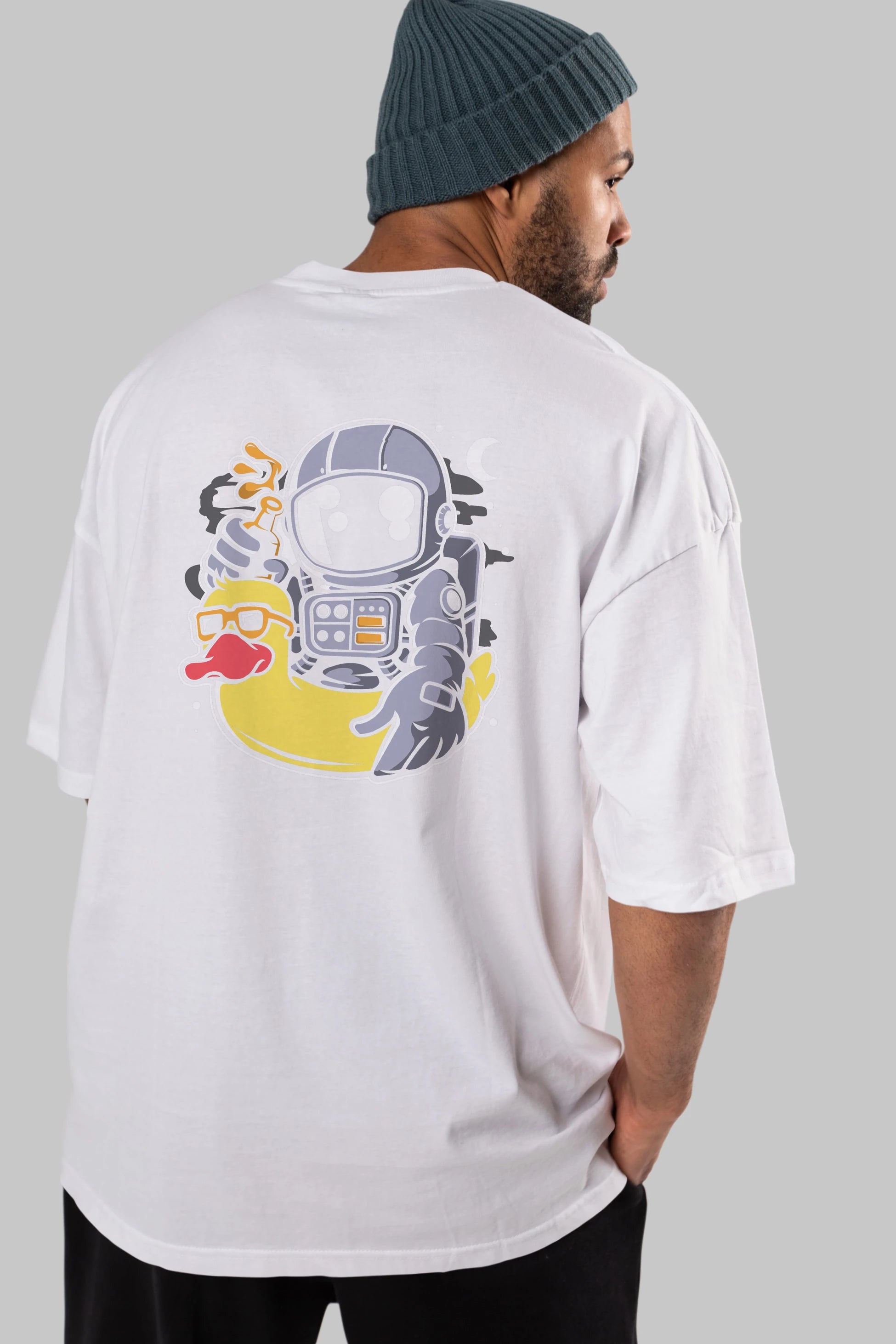 Astronaut Duck Balloon Arka Baskılı Oversize t-shirt Erkek Kadın Unisex