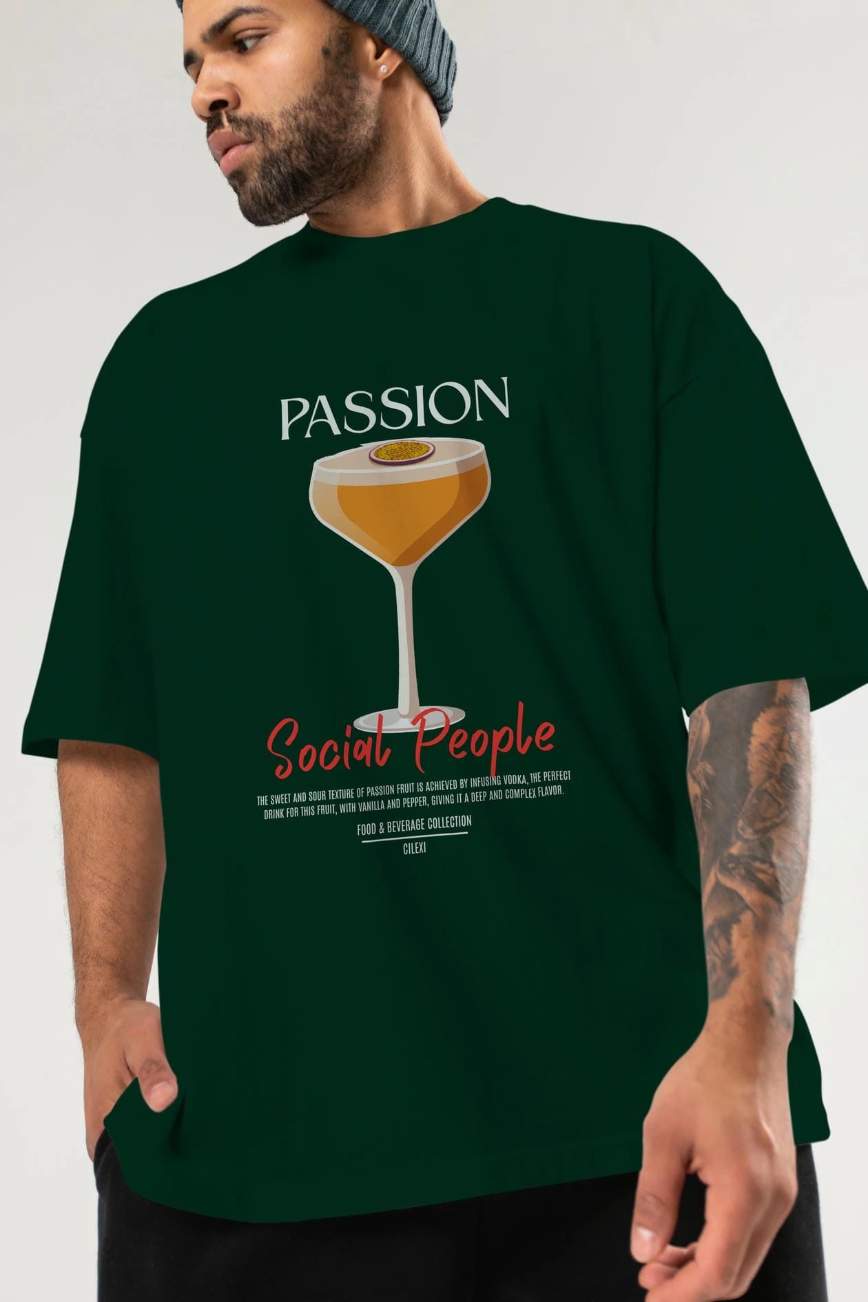 Passion Kokteyl Serisi ön Baskılı Oversize t-shirt Erkek Kadın %100 Pamuk Bisiklet Yaka tişort