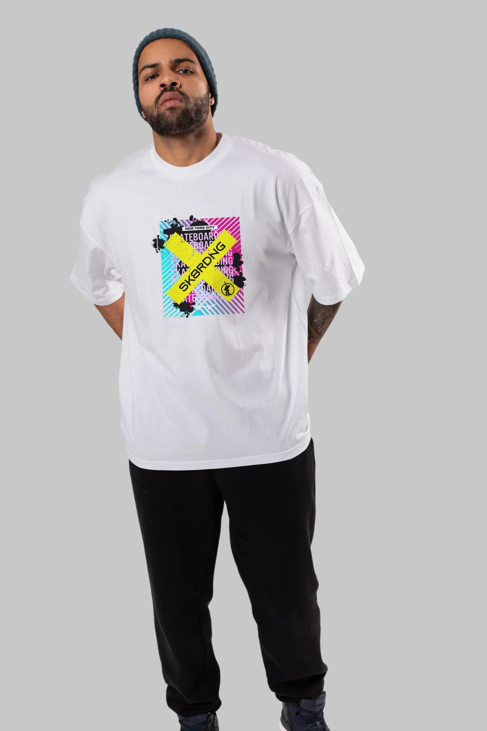 Skatebording Ön Baskılı Oversize t-shirt Erkek Kadın Unisex