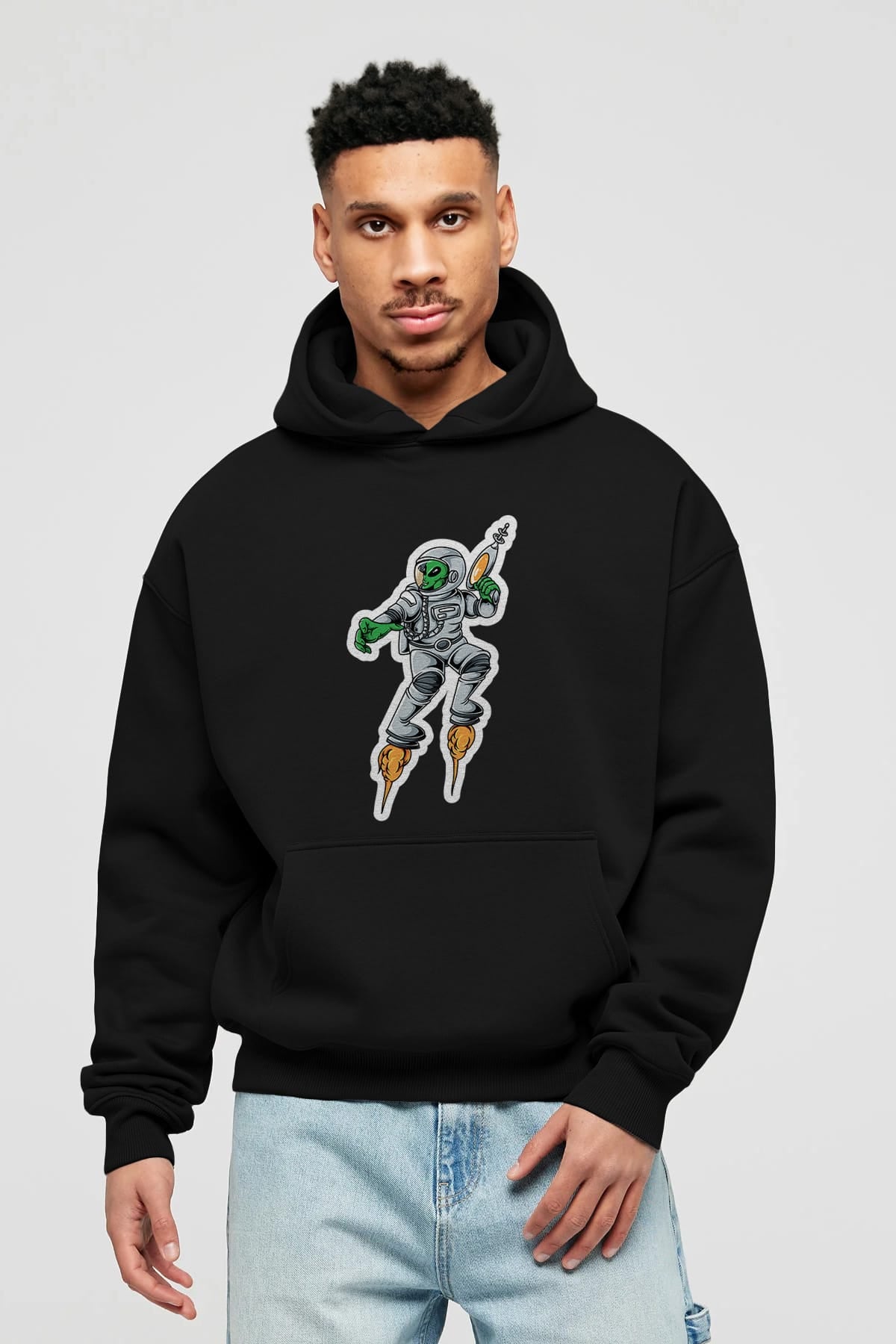 Alien Wars Sticker Ön Baskılı Hoodie Oversize Kapüşonlu Sweatshirt Erkek Kadın Unisex
