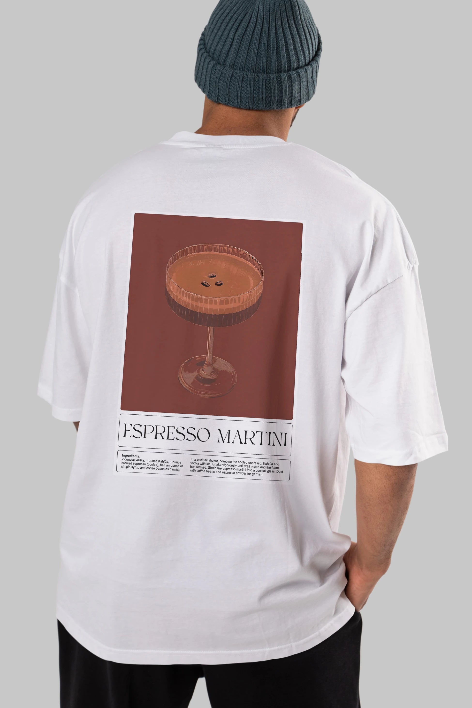 Espresso Martini Arka Baskılı Oversize t-shirt Erkek Kadın Unisex %100 Pamuk Bisiklet Yaka tişort