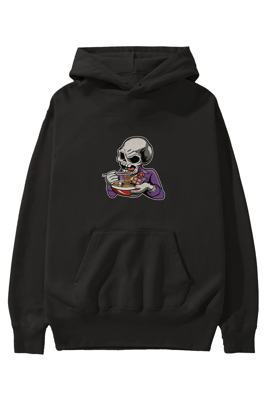 Skull Ramen Ön Baskılı Hoodie Oversize Kapüşonlu Sweatshirt Erkek Kadın Unisex