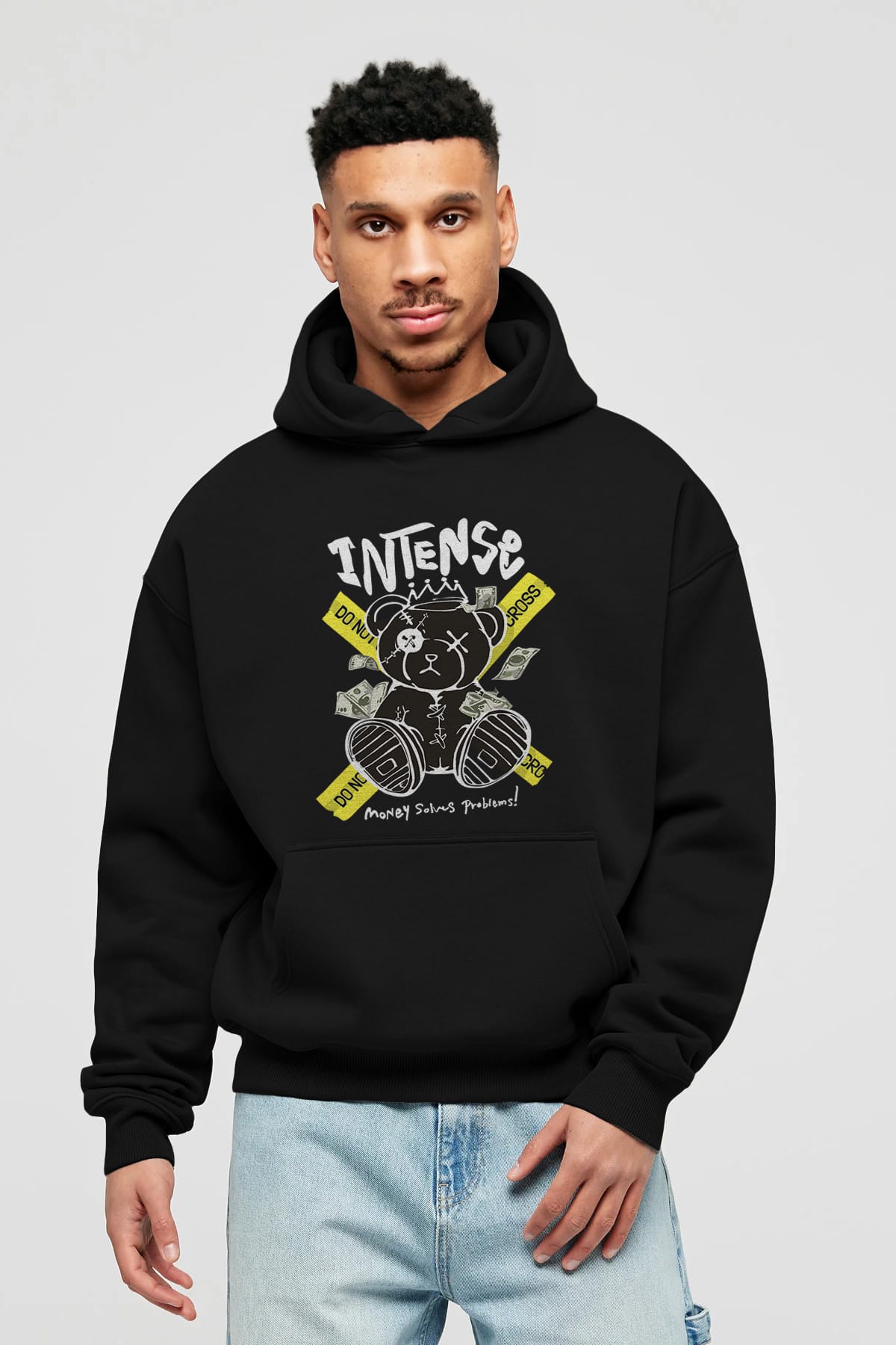 Teddy Bear intense Ön Baskılı Hoodie Oversize Kapüşonlu Sweatshirt Erkek Kadın Unisex