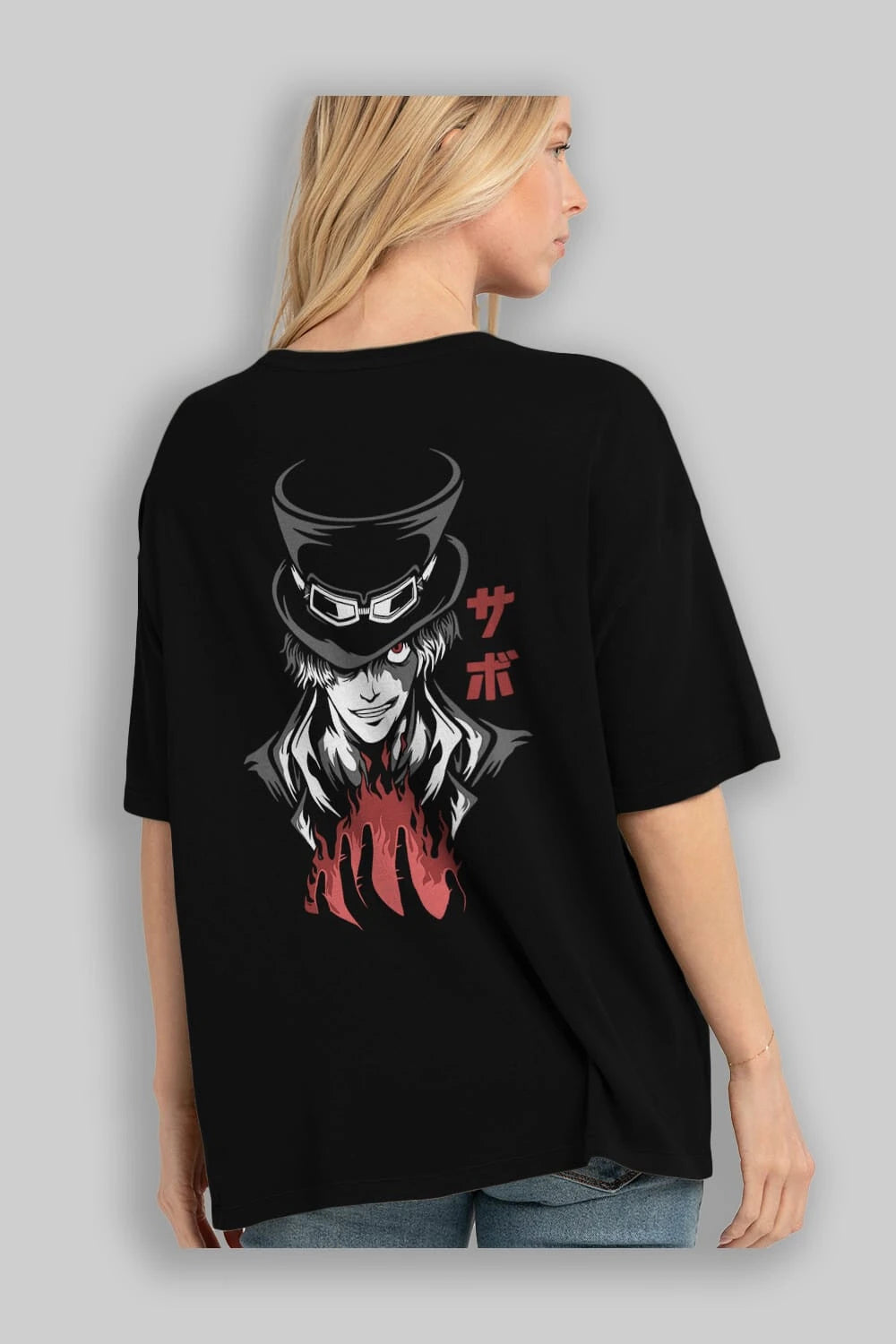 SaboOnePiece Anime Arka Baskılı Oversize t-shirt Erkek Kadın Unisex
