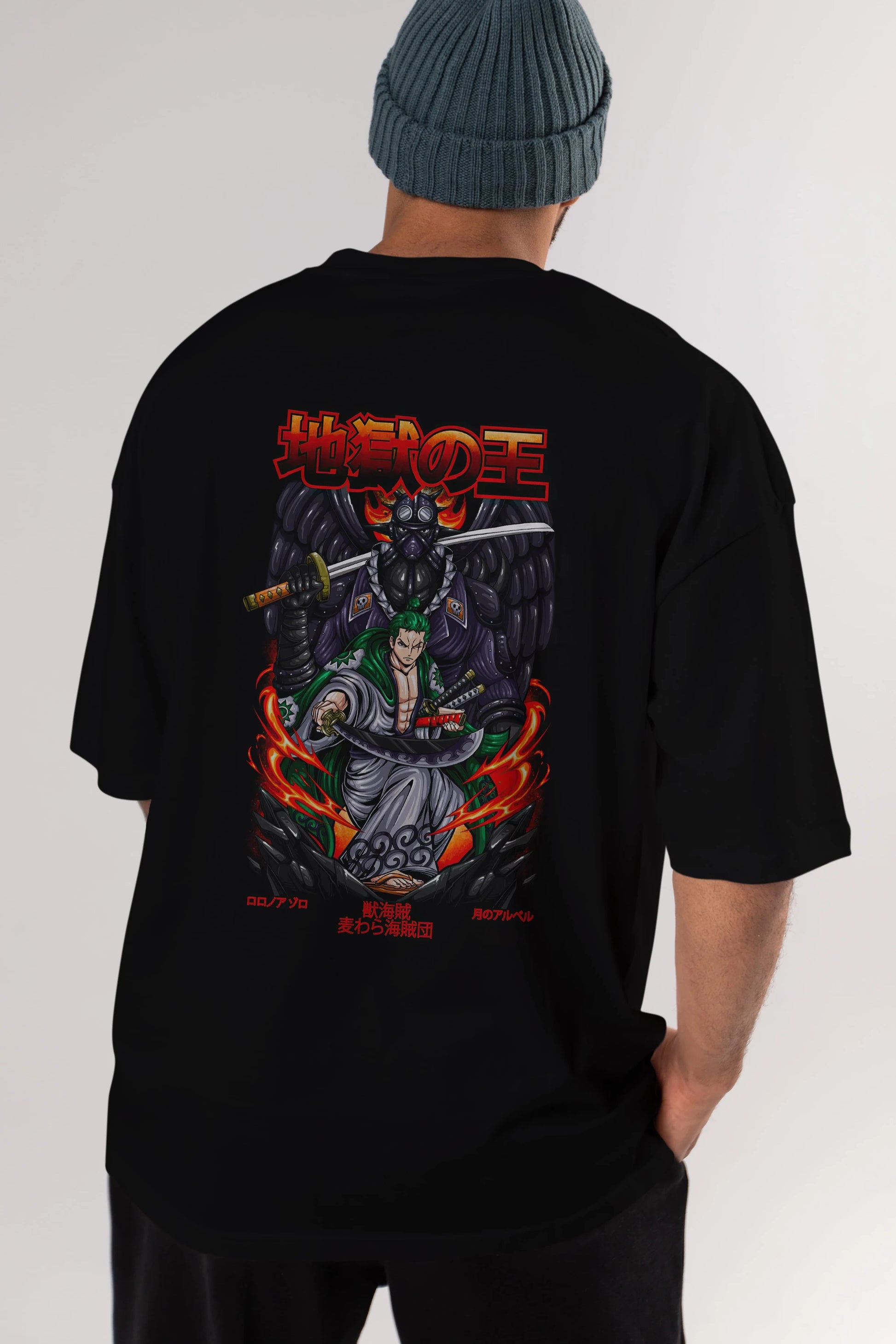 Roronoa Zoro 4 Anime Arka Baskılı Oversize t-shirt Erkek Kadın Unisex