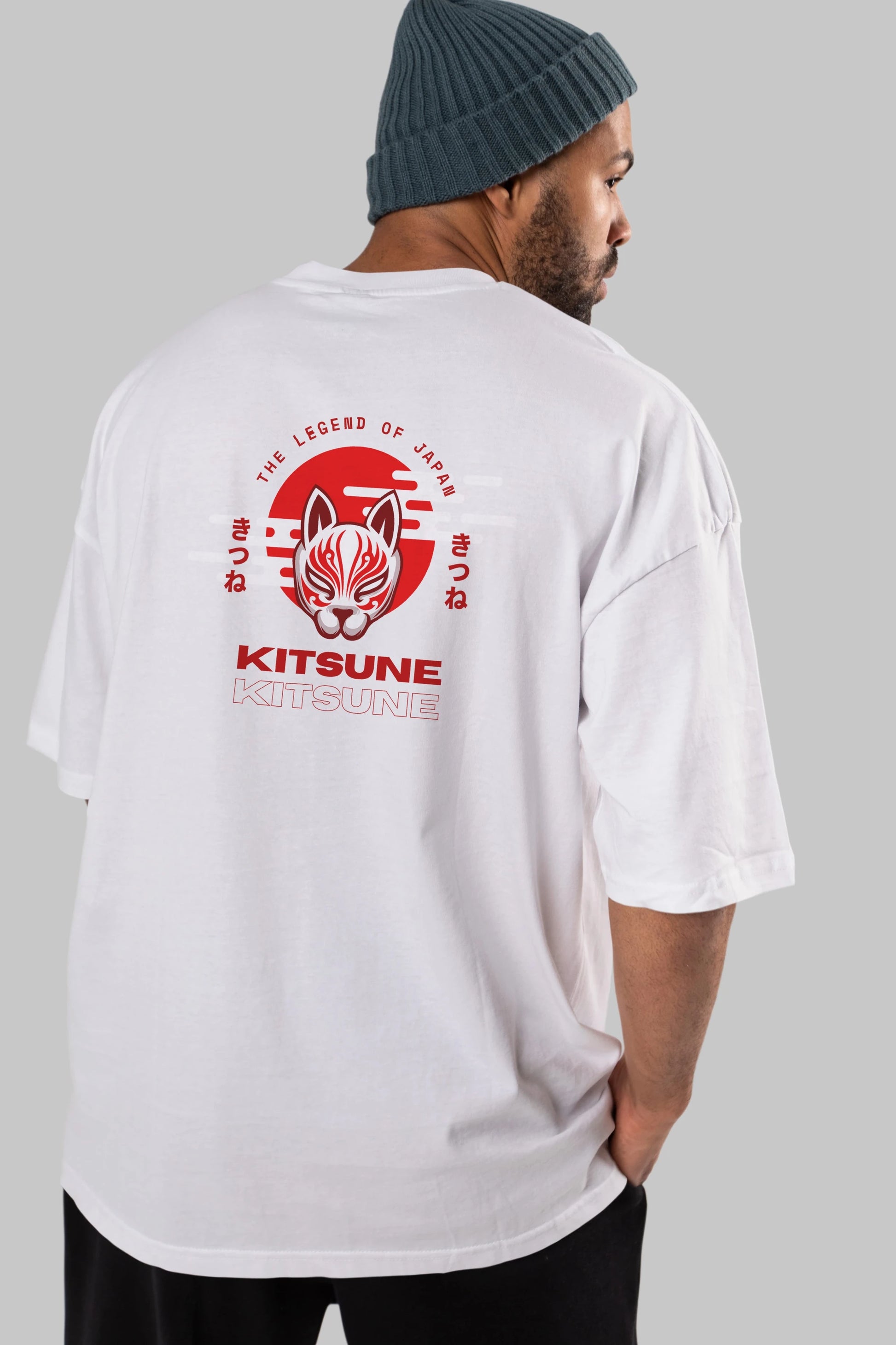 Kitsune Mask Arka Baskılı Oversize t-shirt Erkek Kadın Unisex