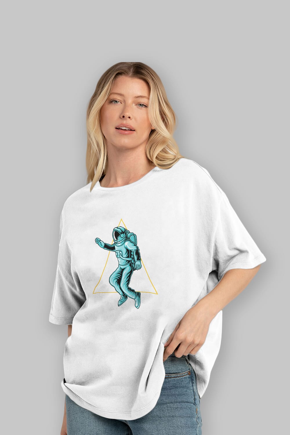 Astronaut Starry Triangle Ön Baskılı Oversize t-shirt Erkek Kadın Unisex