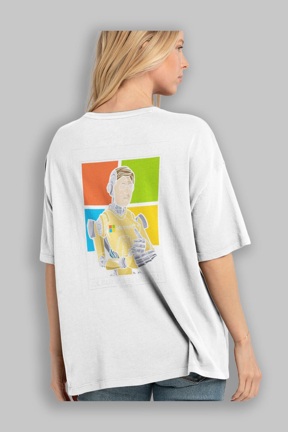 Bill Gates Robot Human Arka Baskılı Oversize t-shirt Erkek Kadın Unisex %100 Pamuk tişort