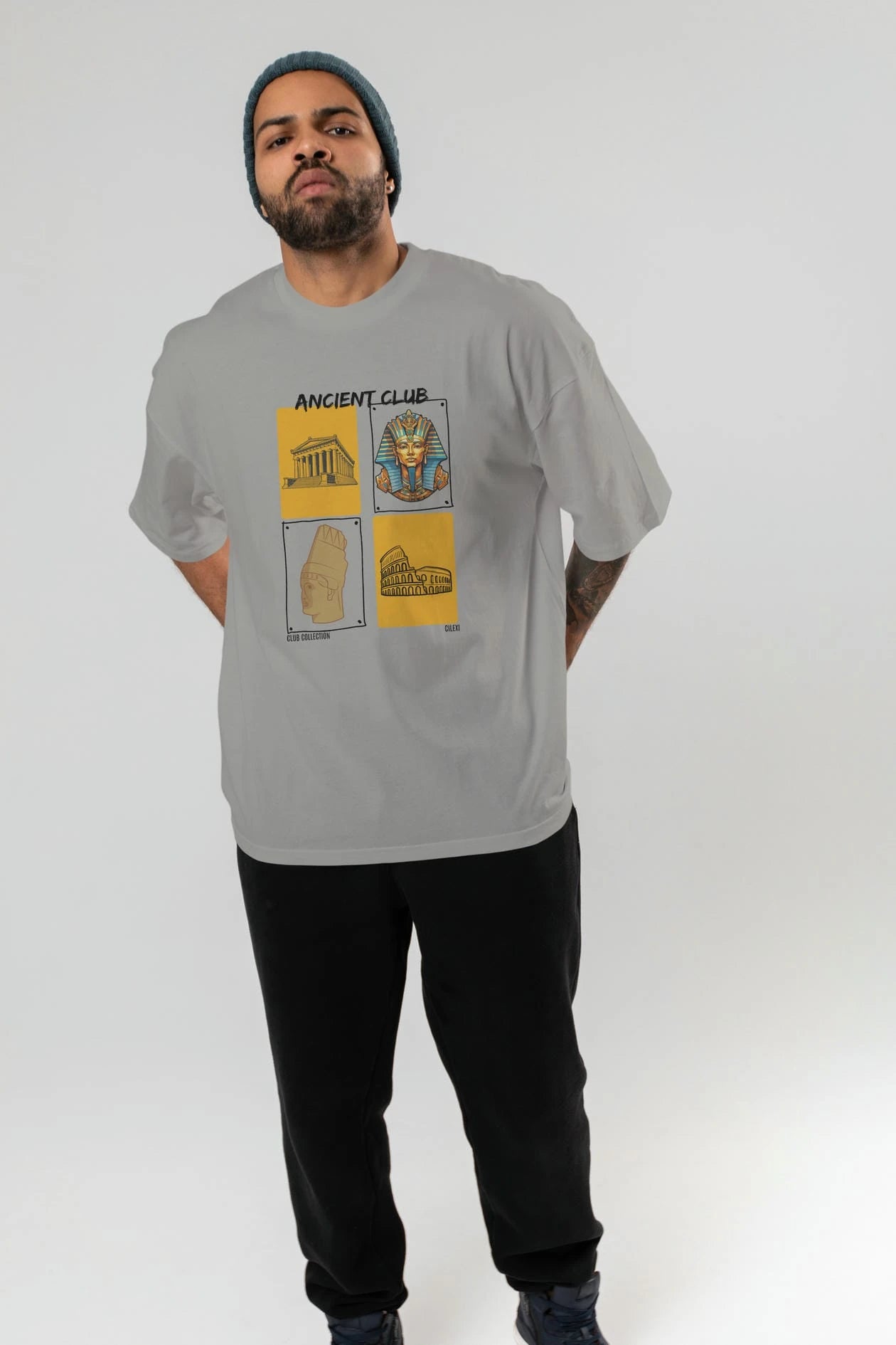Ancient Club ön Baskılı Oversize t-shirt Erkek Kadın %100 Pamuk Bisiklet Yaka tişort