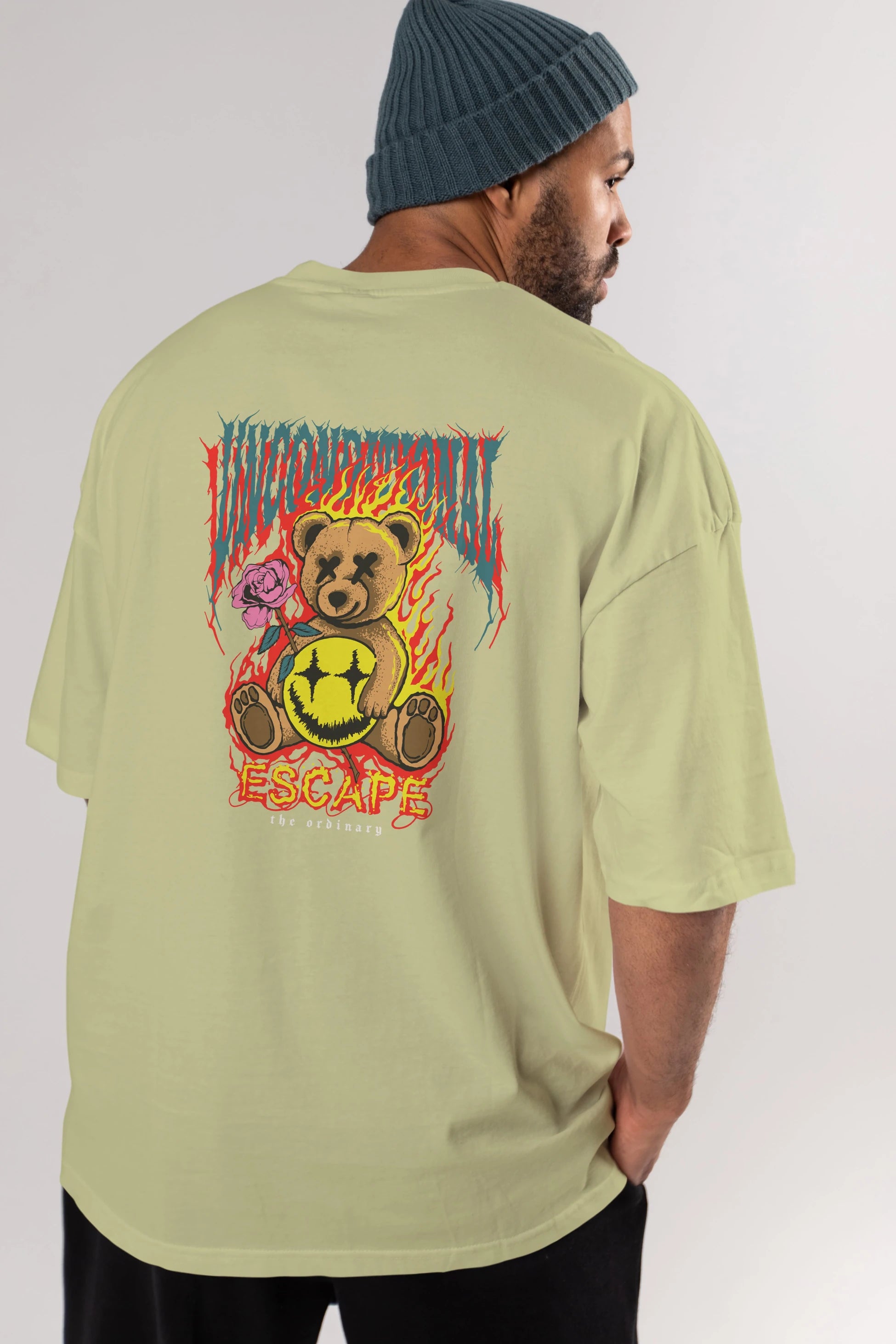 Escape Bear Arka Baskılı Oversize t-shirt Erkek Kadın Unisex