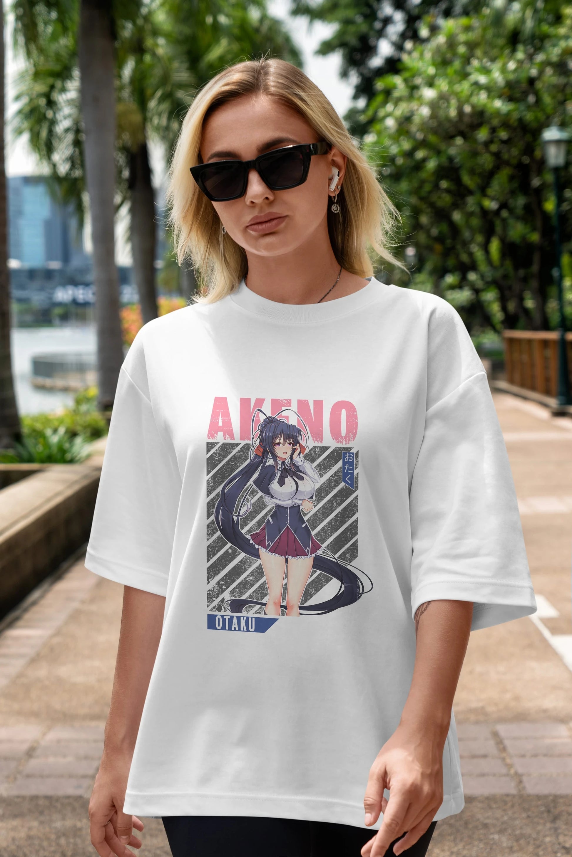Akeno Himejima 4 Anime Ön Baskılı Oversize t-shirt %100 pamuk Erkek Kadın Unisex