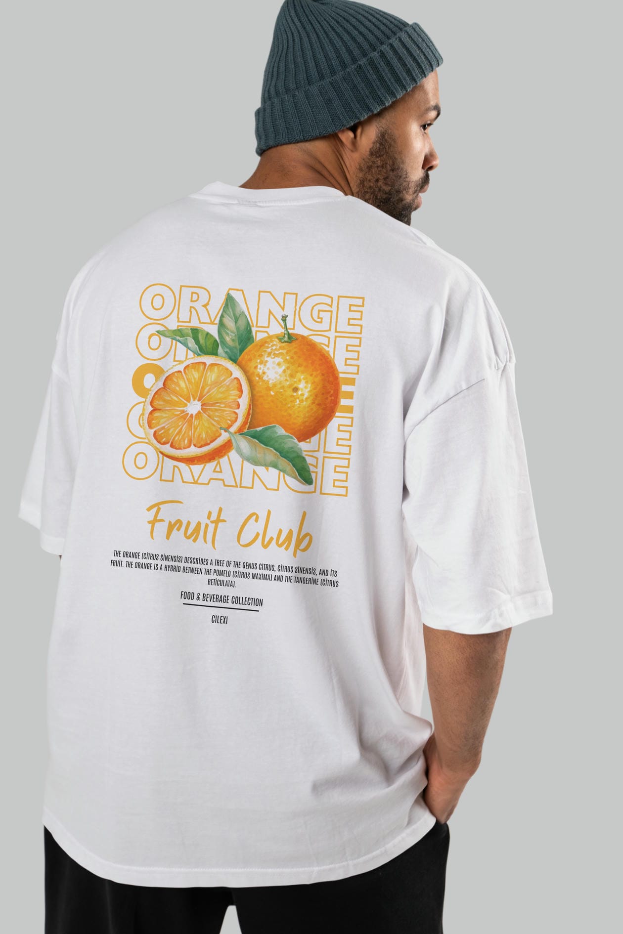 Orange Arka Baskılı Oversize t-shirt Erkek Kadın Pamuk Bisiklet Yaka tişort