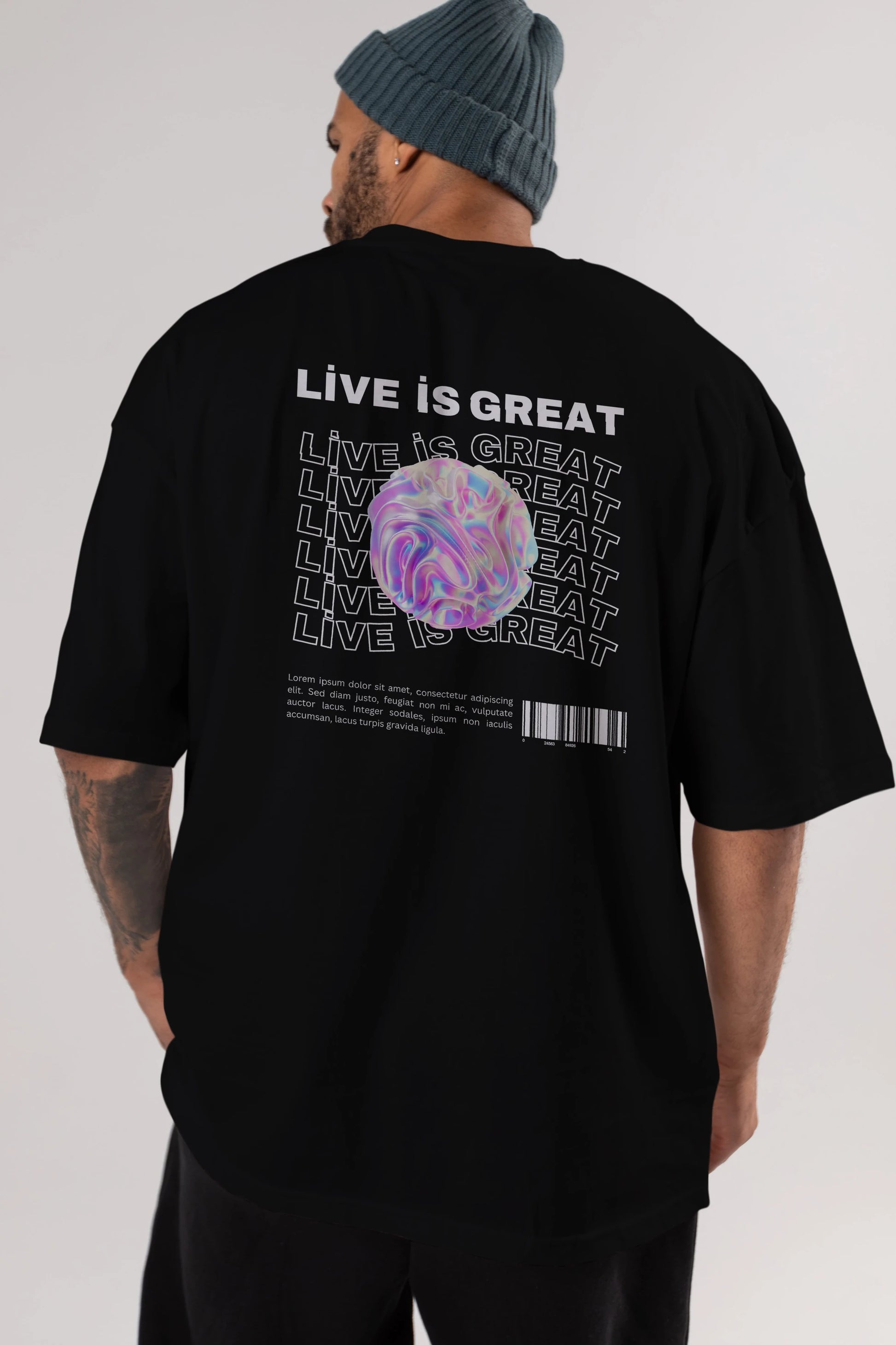 Live is Great Yazılı Arka Baskılı Oversize t-shirt Erkek Kadın Unisex