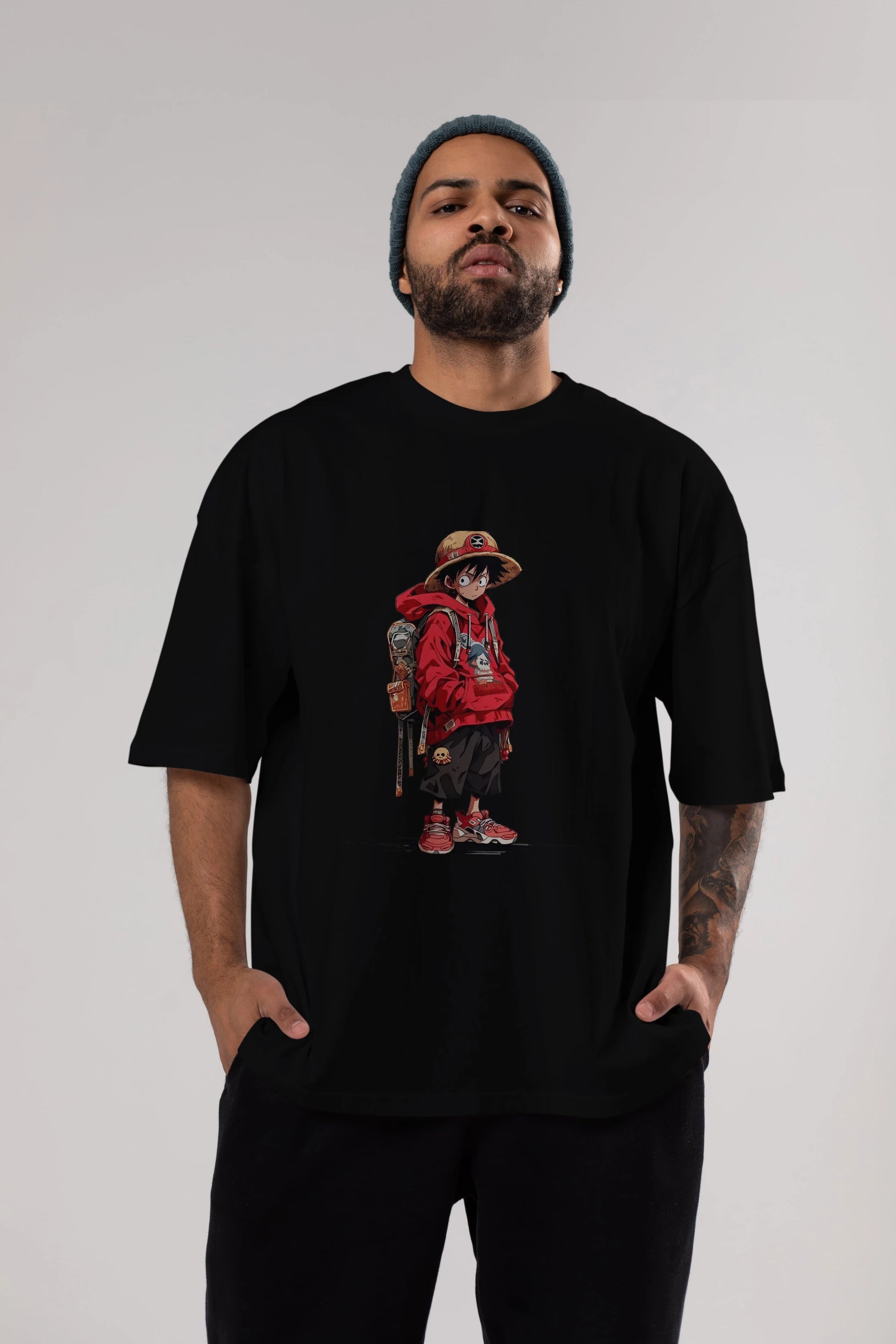 One Piece Ön Baskılı Oversize t-shirt Erkek Kadın Unisex %100 Pamuk Bisiklet Yaka tişort