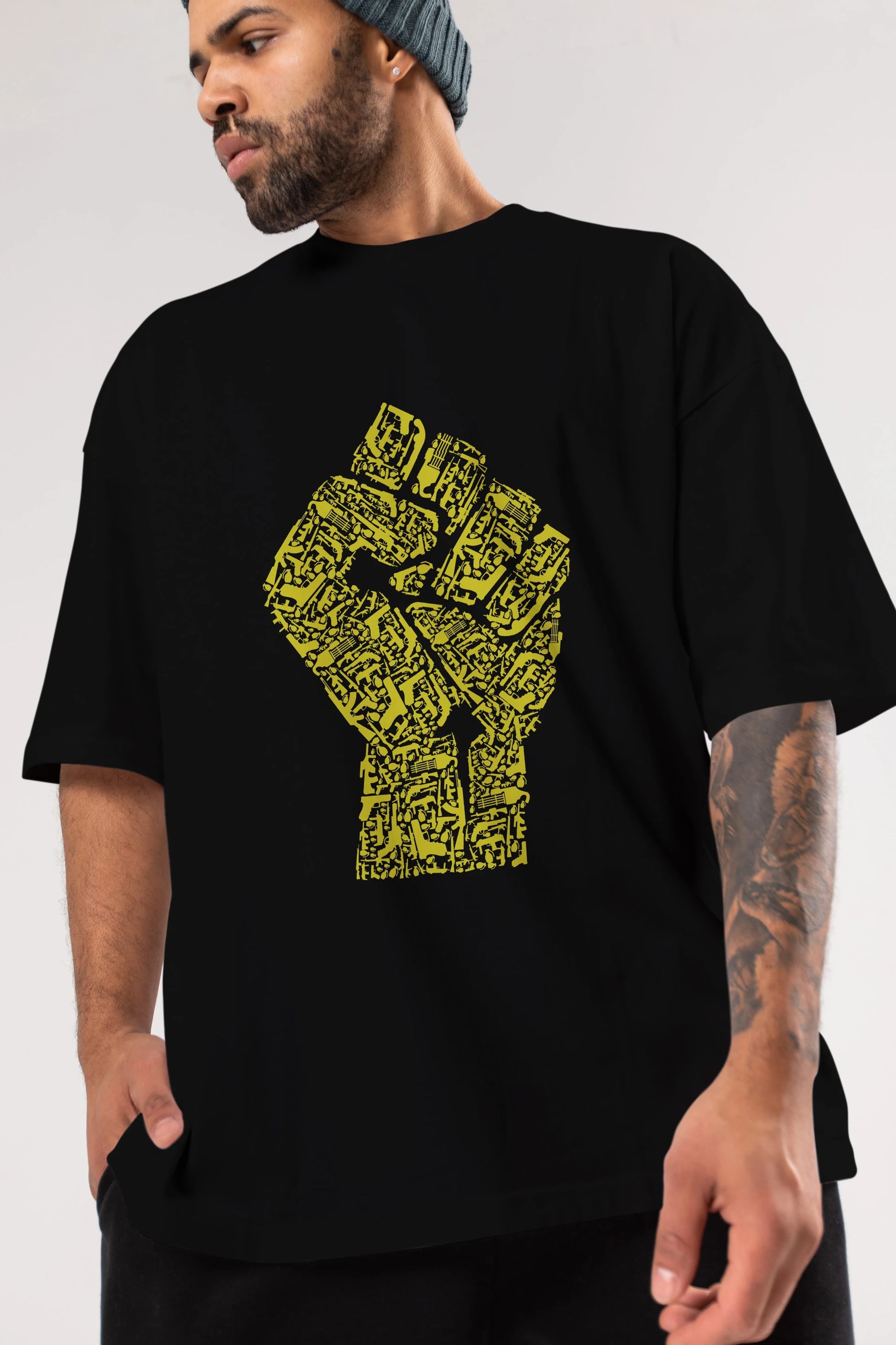 Hand Of Revolution Ön Baskılı Oversize t-shirt %100 pamuk Erkek Kadın Unisex