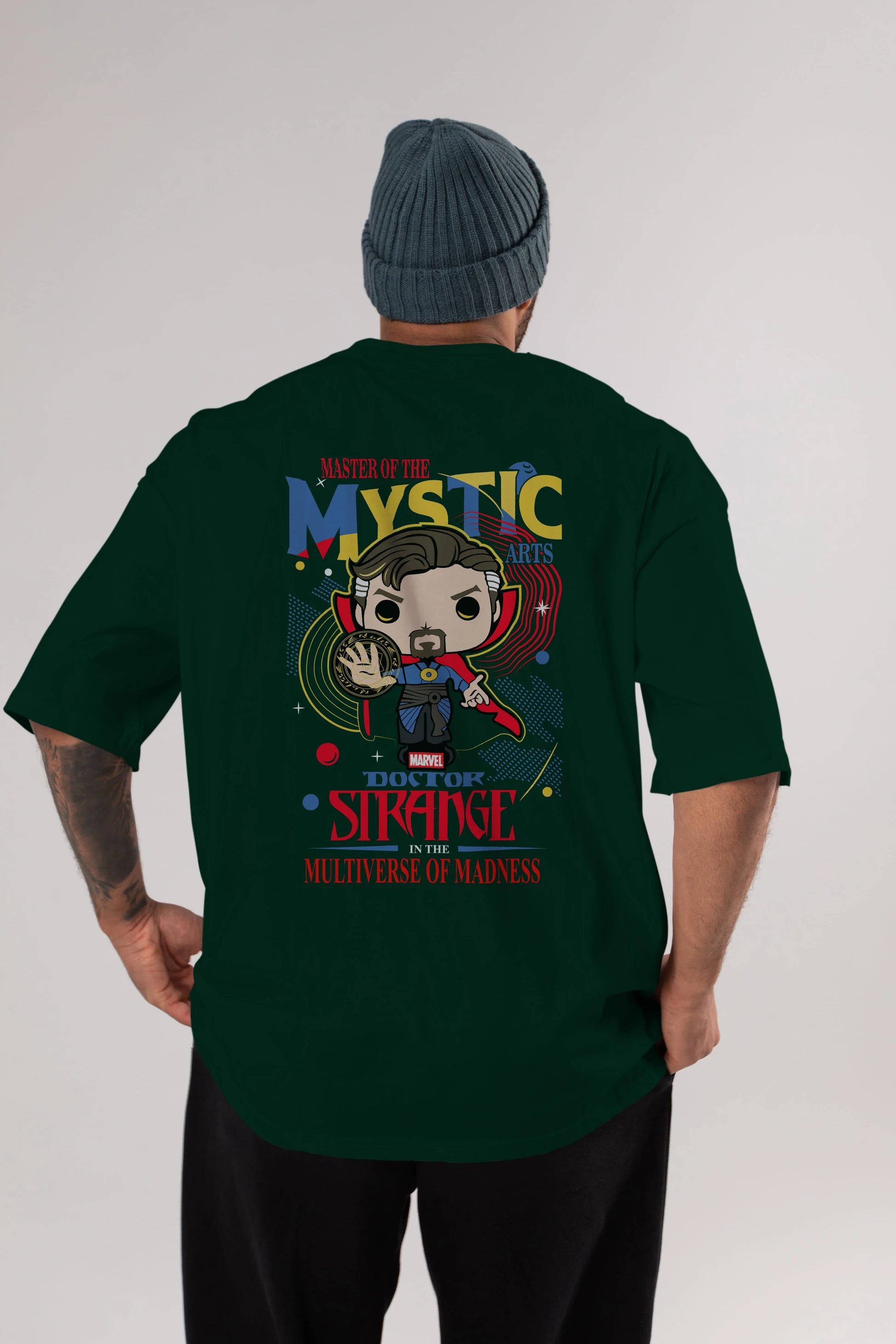 Doctor Strange Arka Baskılı Oversize t-shirt Erkek Kadın Unisex %100 Pamuk Bisiklet Yaka tişort