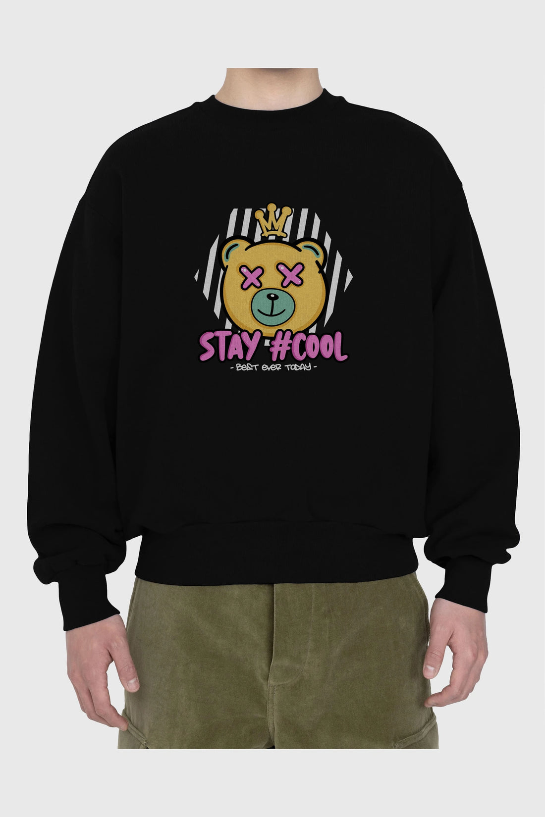 Stay Cool Bear Ön Baskılı Oversize Sweatshirt Erkek Kadın Unisex