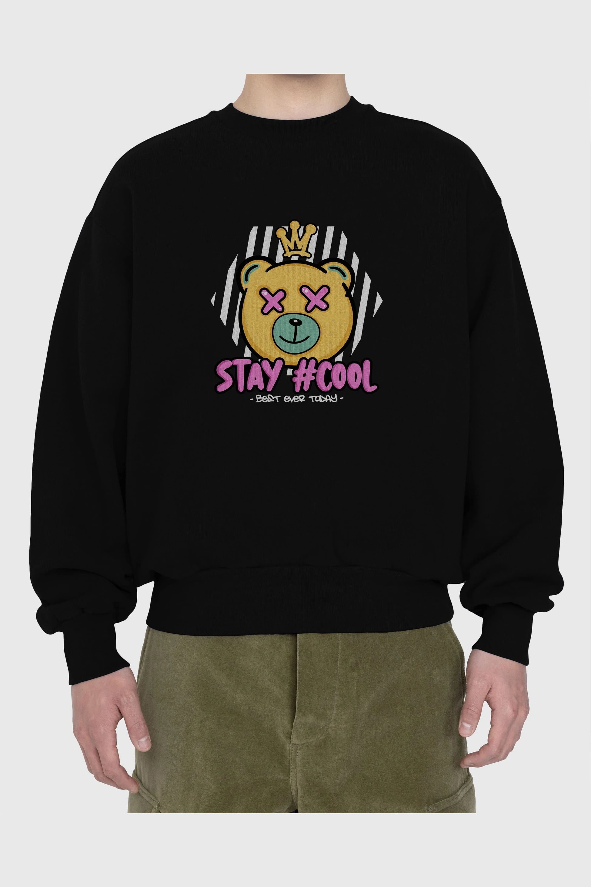 Stay Cool Bear Ön Baskılı Oversize Sweatshirt Erkek Kadın Unisex