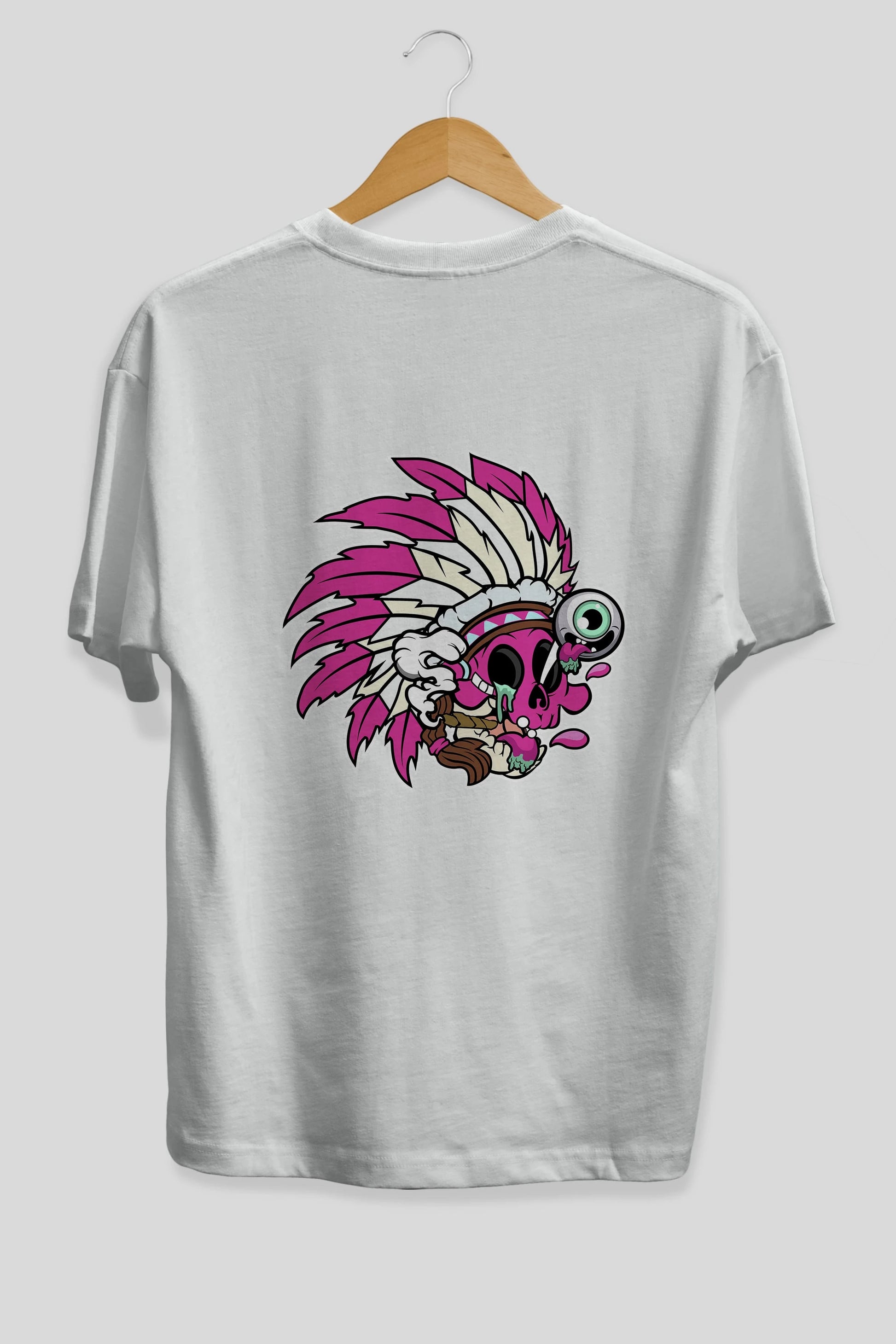 Skull Indian Arka Baskılı Oversize t-shirt Erkek Kadın Unisex %100 Pamuk tişort
