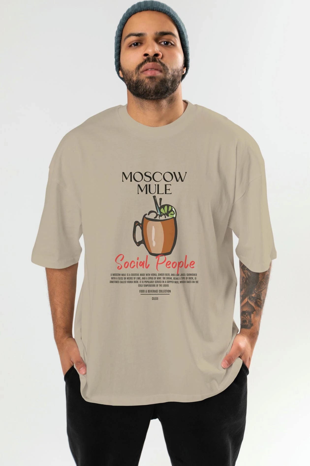 Moscow Mule Kokteyl Serisi ön Baskılı Oversize t-shirt Erkek Kadın %100 Pamuk Bisiklet Yaka tişort