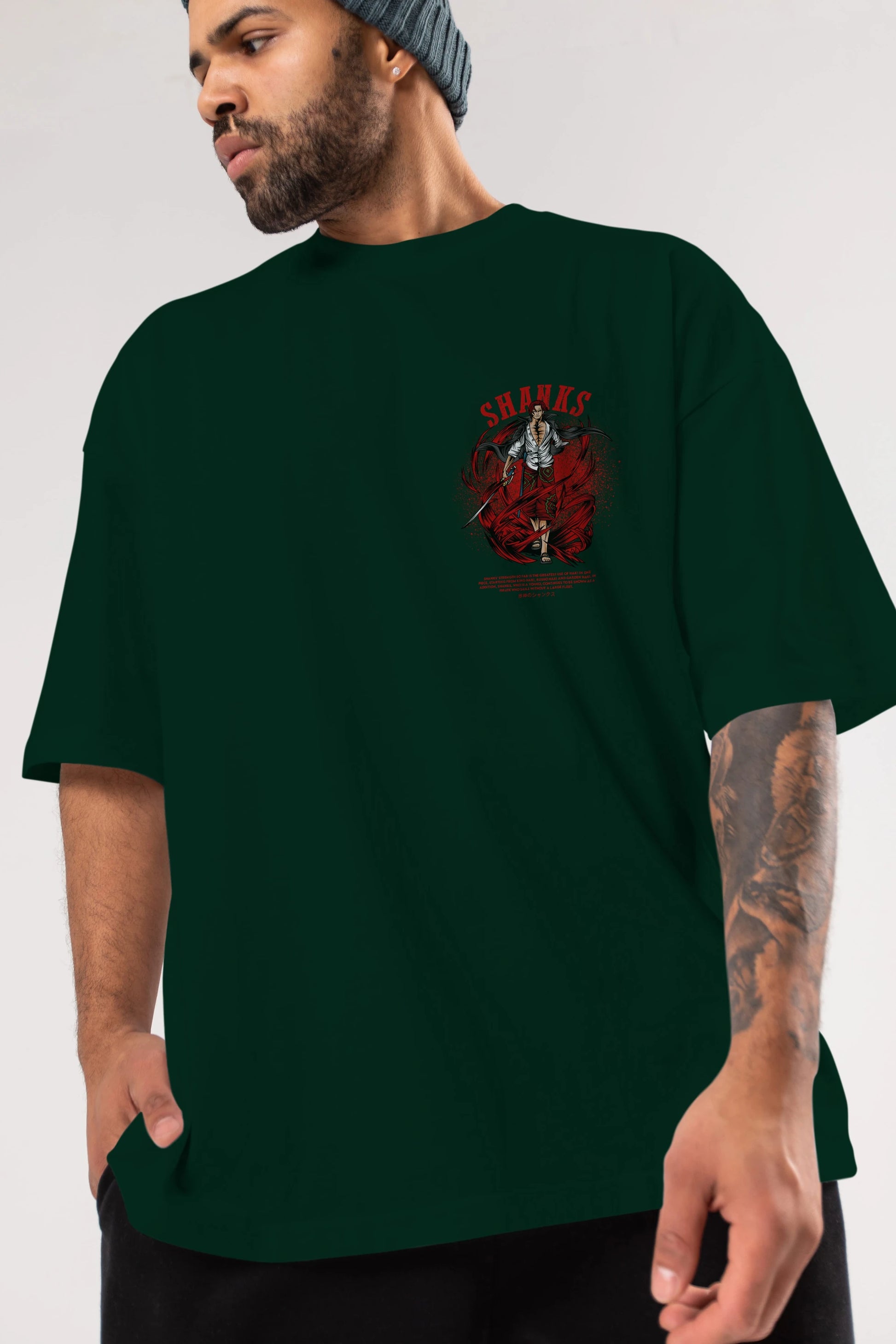 Shanks Ön Sol Baskılı Oversize t-shirt Erkek Kadın Unisex %100 Pamuk Bisiklet Yaka tişort