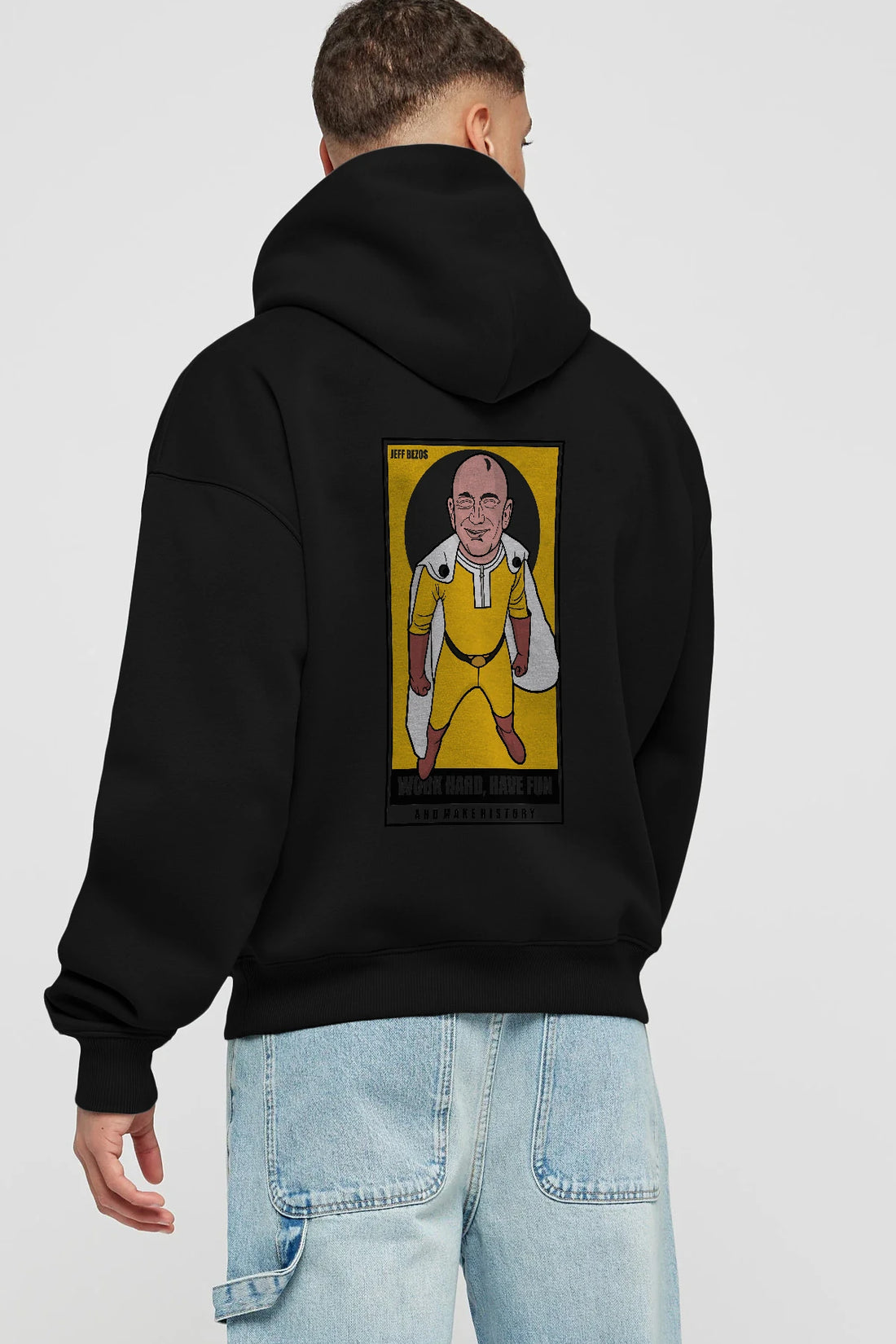 Jeff Bezos Saitama Arka Baskılı Hoodie Oversize Kapüşonlu Sweatshirt Erkek Kadın Unisex