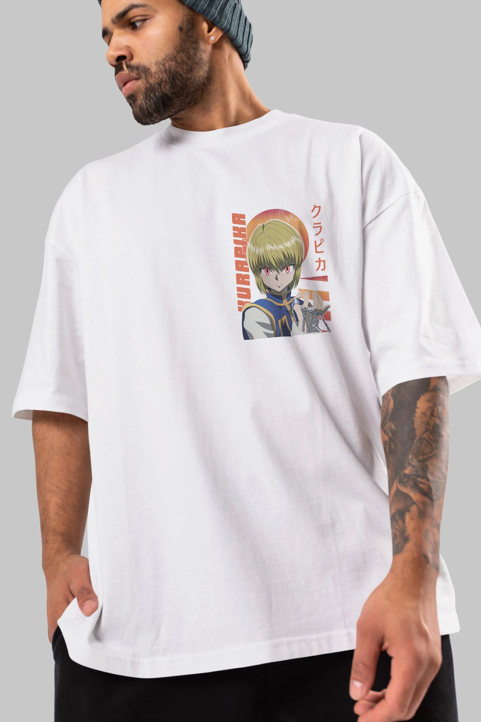 Kurapika 5 (2) Ön Sol Baskılı Oversize t-shirt Erkek Kadın Unisex %100 Pamuk Bisiklet Yaka tişort