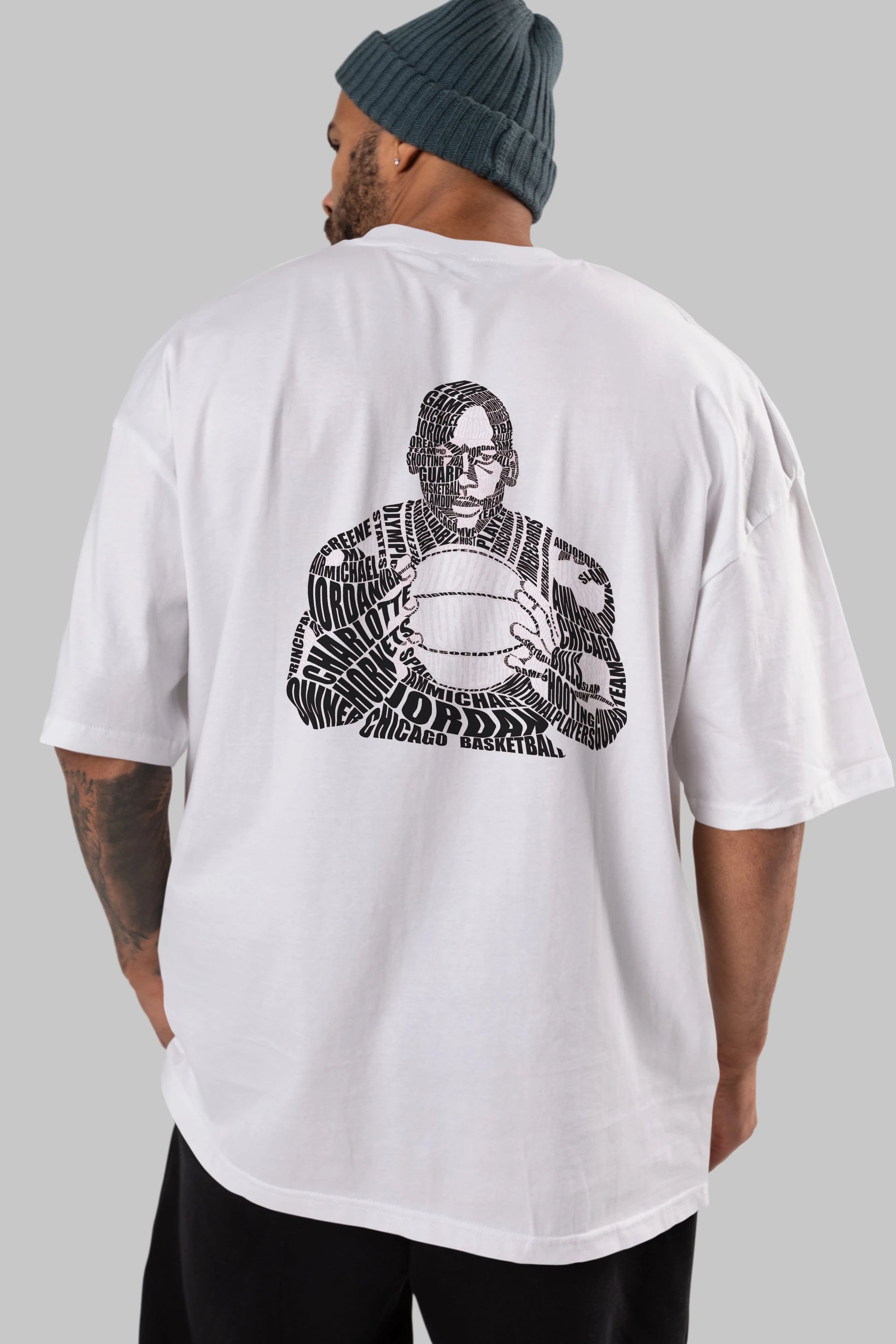 Michael Jordan Calligram Arka Baskılı Oversize t-shirt %100 pamuk Erkek Kadın Unisex