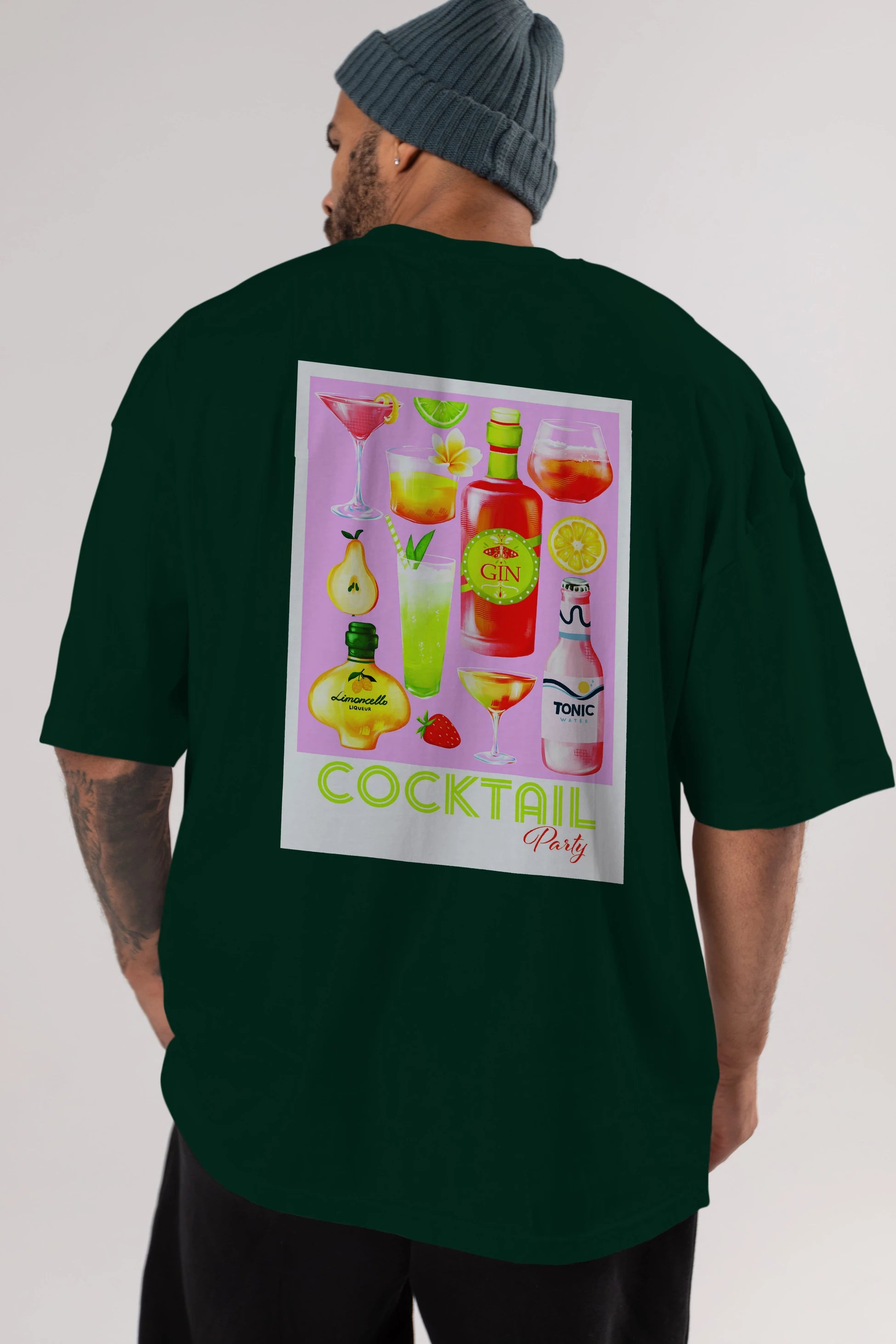 Cocktail Party Arka Baskılı Oversize t-shirt Erkek Kadın Unisex %100 Pamuk Bisiklet Yaka tişort