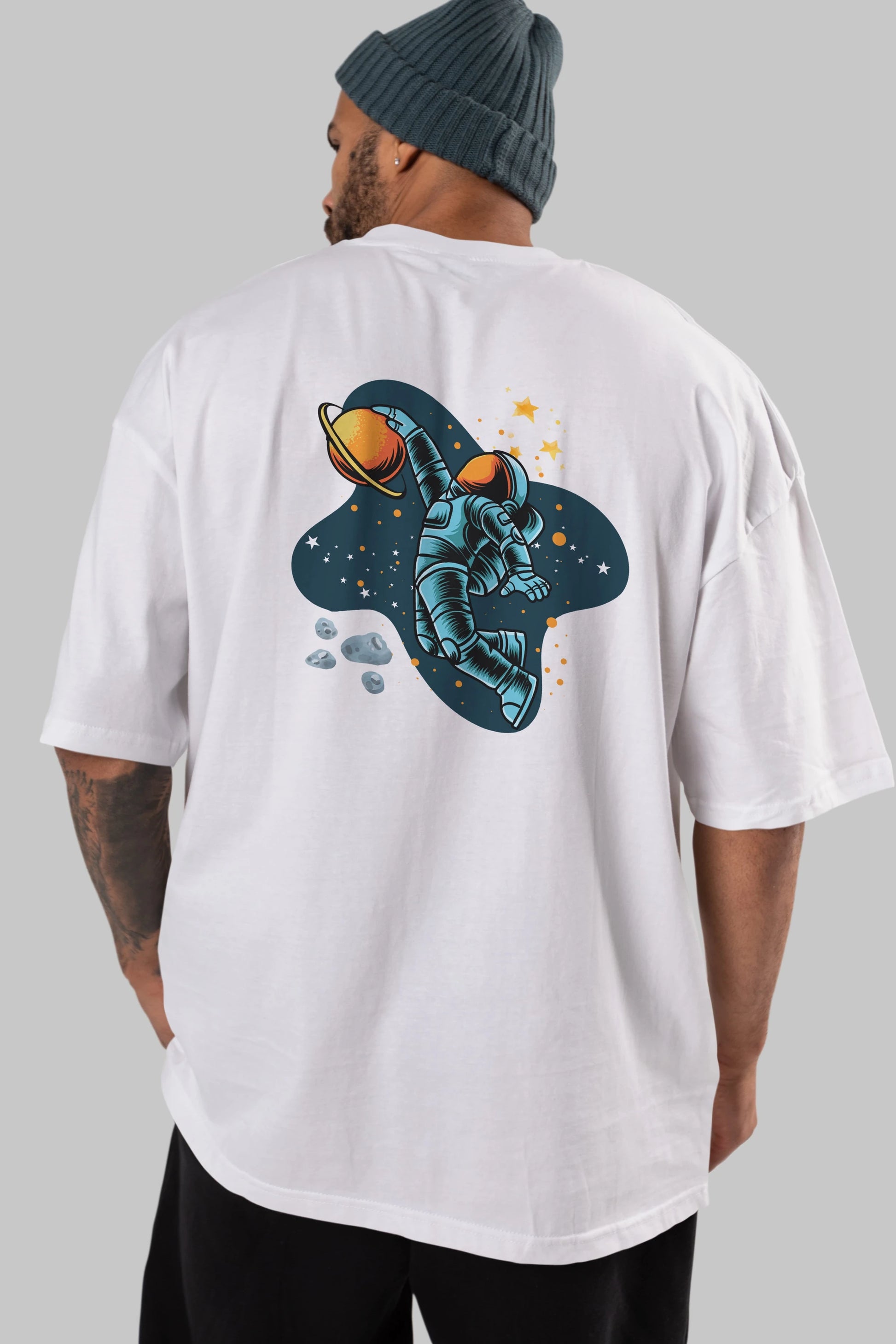 Astronot Basketbol Arka Baskılı Oversize t-shirt Erkek Kadın Unisex