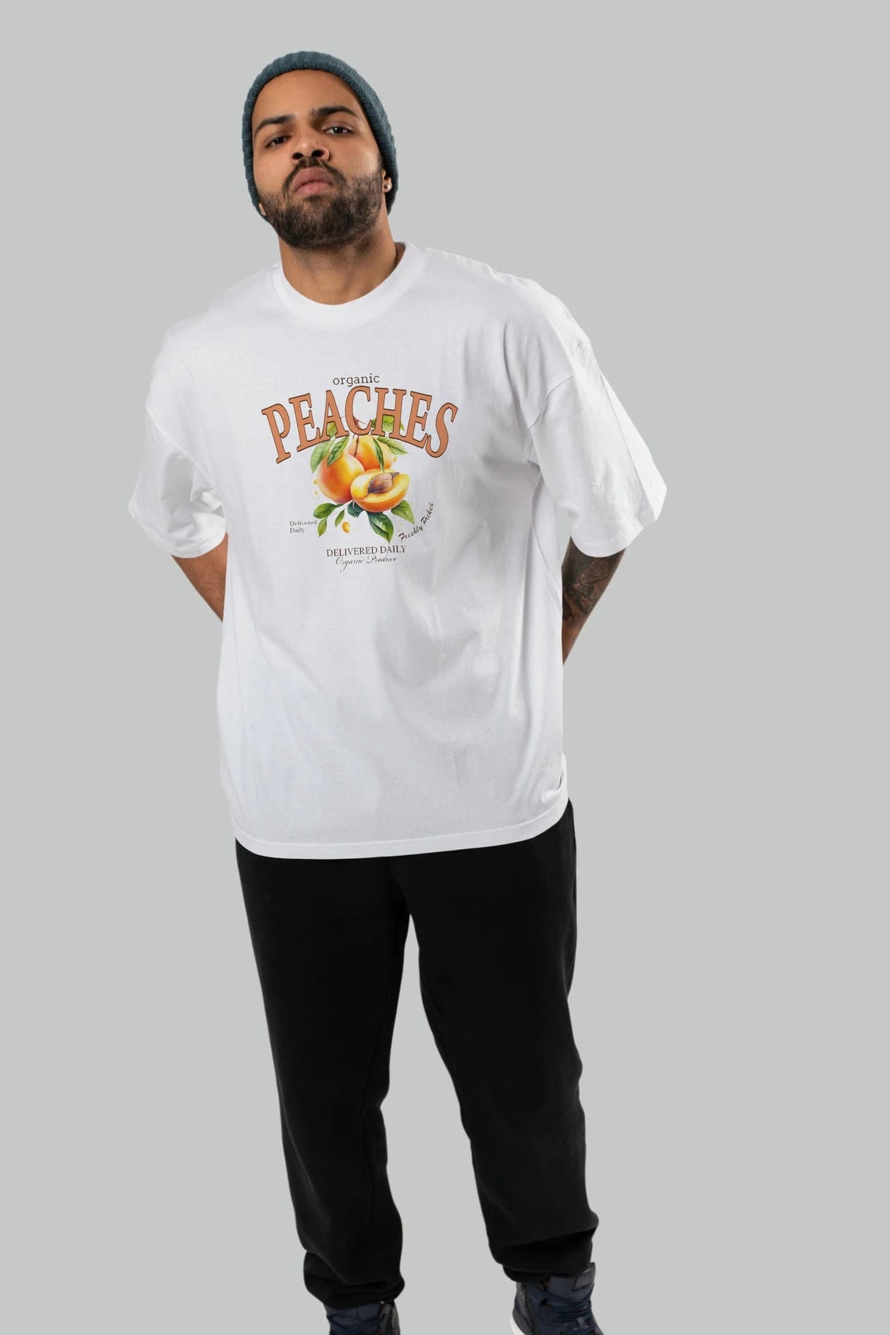 Peaches Ön Baskılı Oversize t-shirt Erkek Kadın Pamuk Bisiklet Yaka tişort