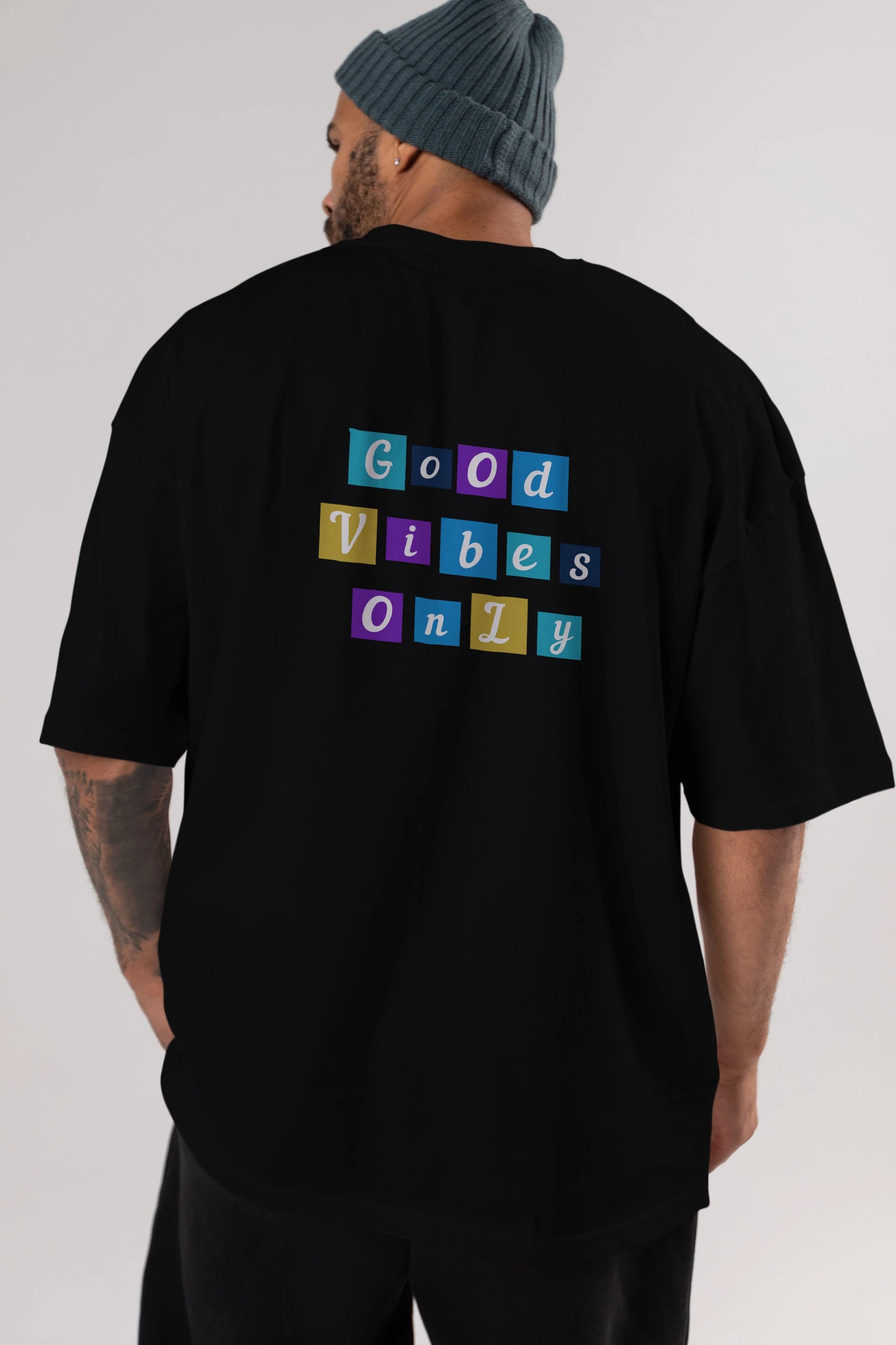 Good Vibes Only Yazılı 3 Arka Baskılı Oversize t-shirt Erkek Kadın Unisex